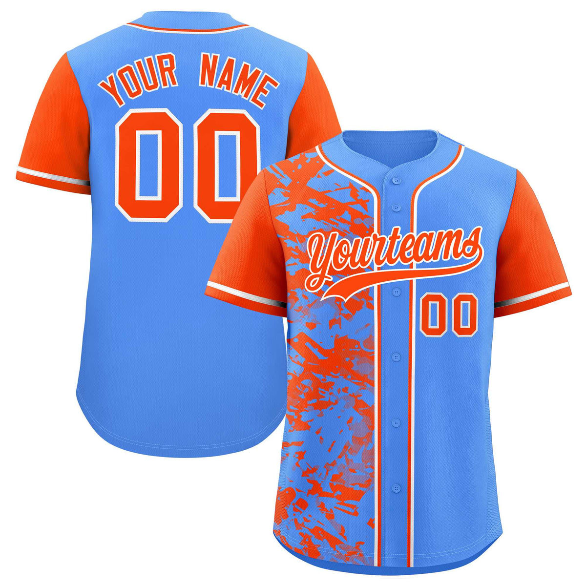 Custom Blue Orange Split Personalized Graffiti Raglan Sleeve Authentic Baseball Jersey