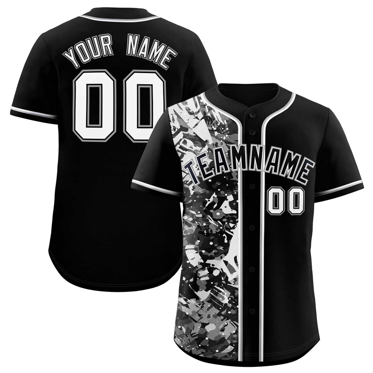 Custom Black White Split Personalized Graffiti Raglan Sleeve Authentic Baseball Jersey