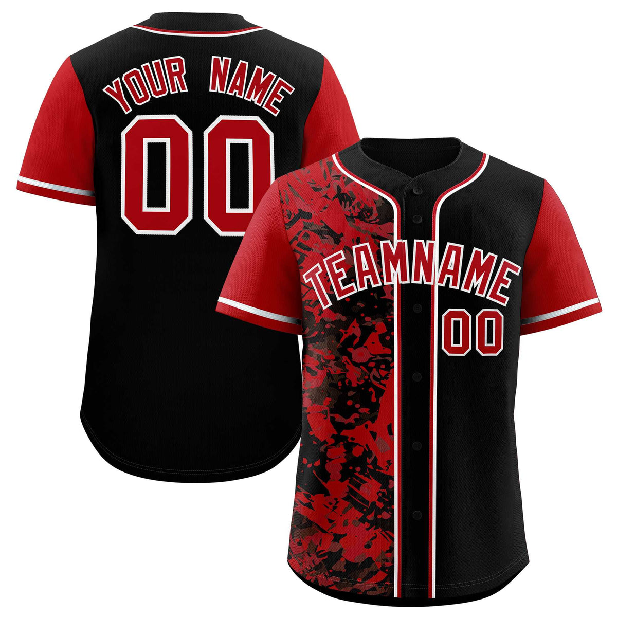Custom Black Red Split Personalized Graffiti Raglan Sleeve Authentic Baseball Jersey
