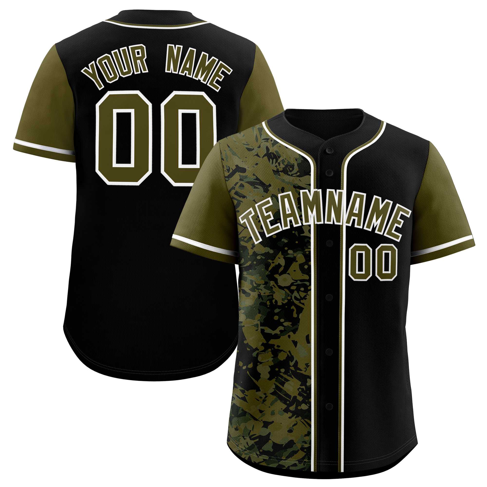 Custom Black Olive Split Personalized Graffiti Raglan Sleeve Authentic Baseball Jersey