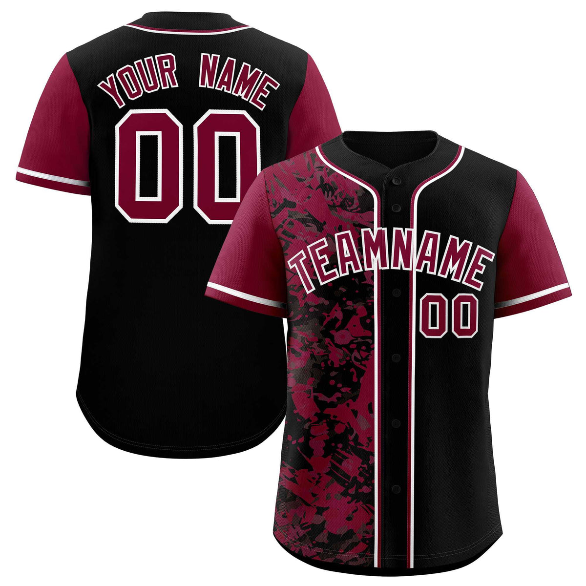 Custom Black Crimson Split Personalized Graffiti Raglan Sleeve Authentic Baseball Jersey