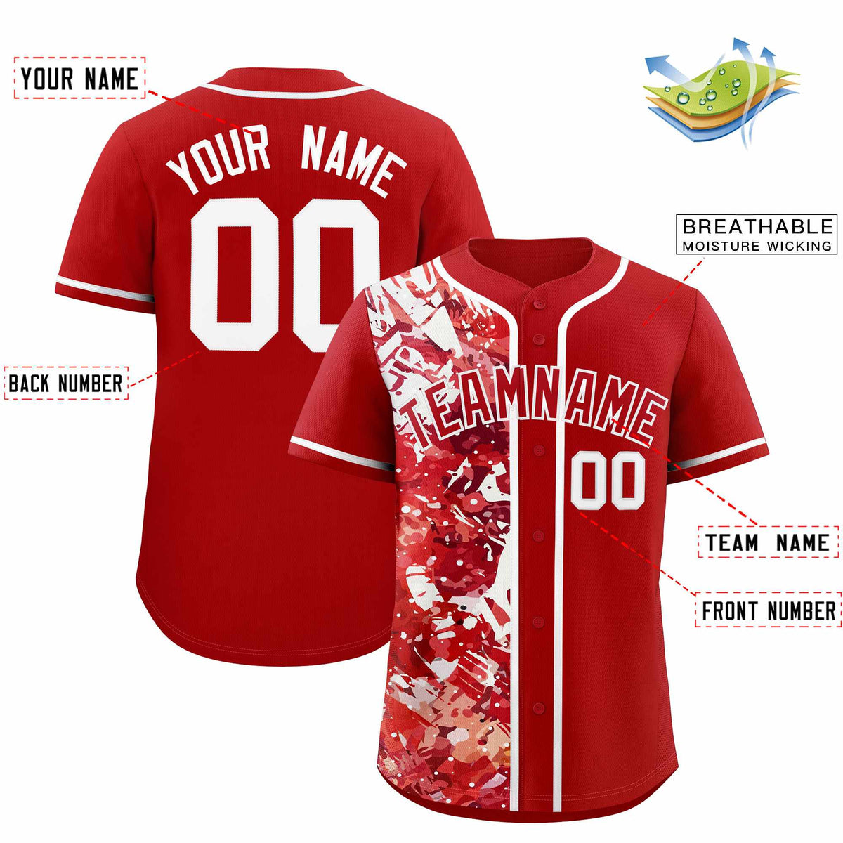 Custom Red White Split Personalized Graffiti Raglan Sleeve Authentic Baseball Jersey