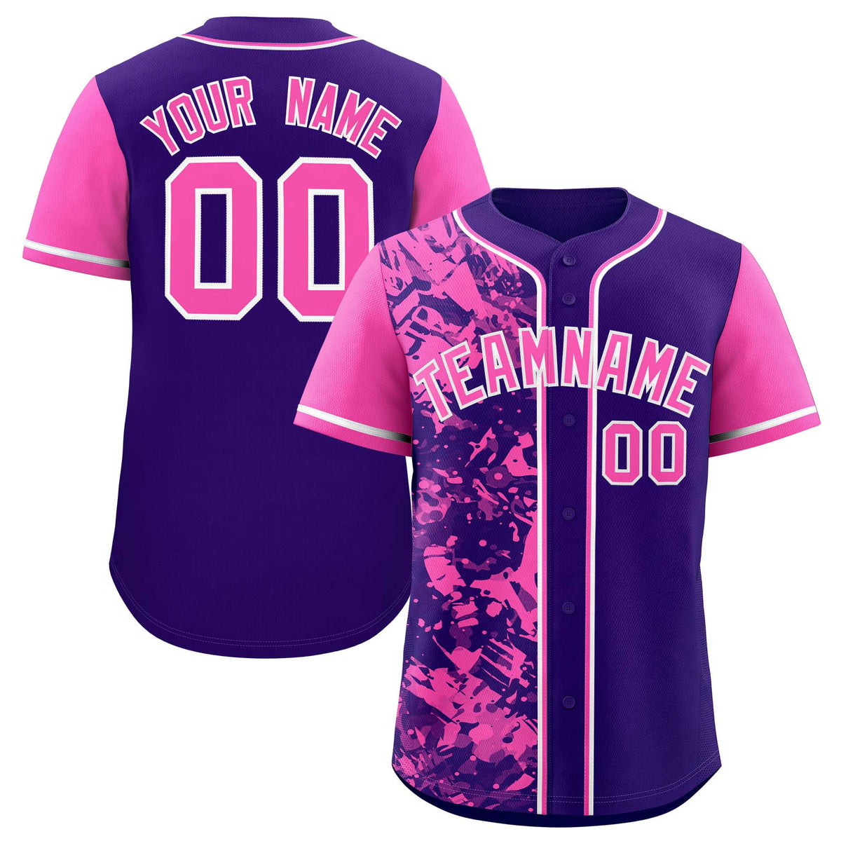 Custom Purple Pink Split Personalized Graffiti Raglan Sleeve Authentic Baseball Jersey