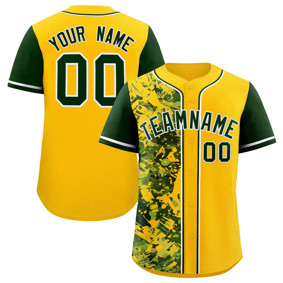 Custom Yellow Green Split Personalized Graffiti Raglan Sleeve Authentic Baseball Jersey