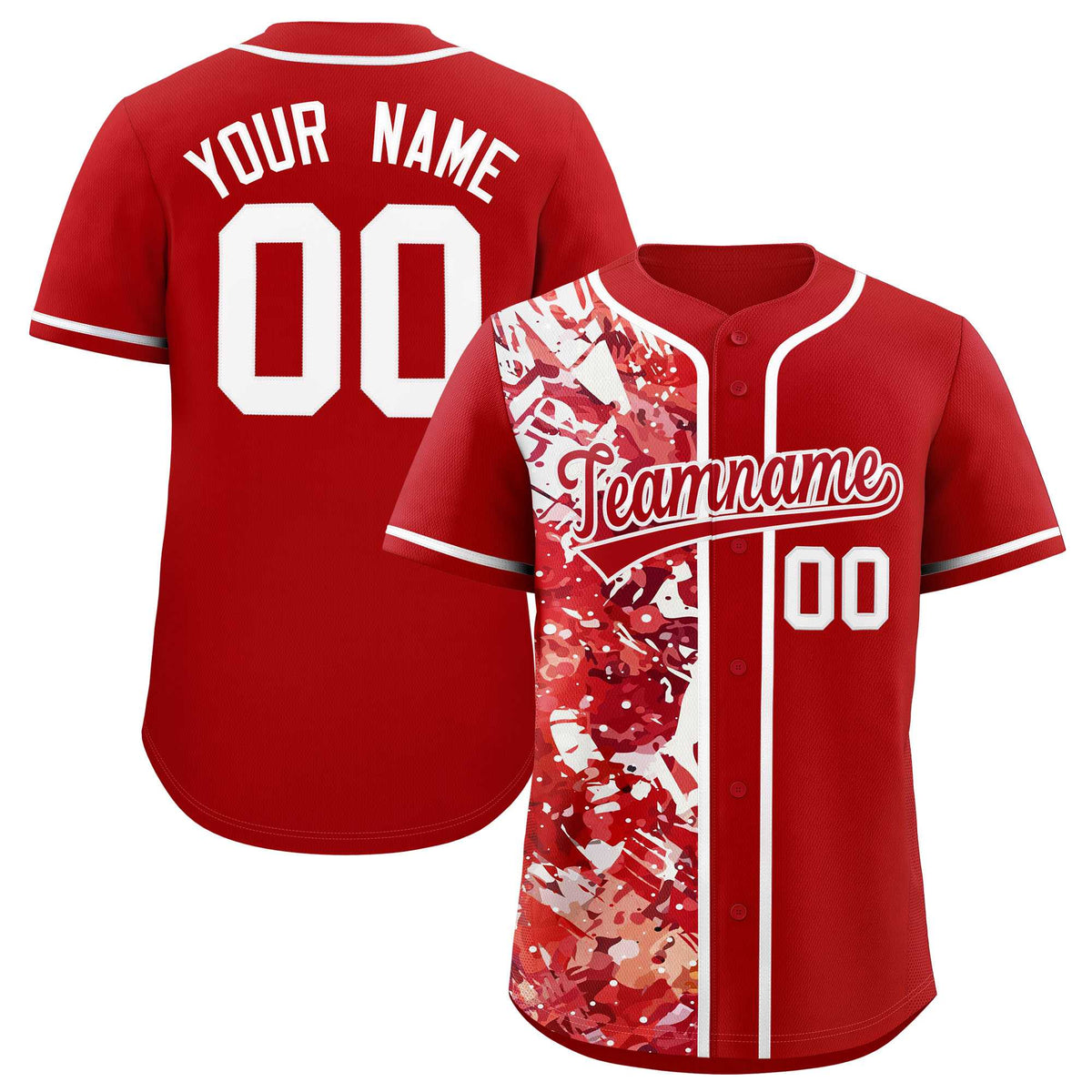 Custom Red White Split Personalized Graffiti Raglan Sleeve Authentic Baseball Jersey