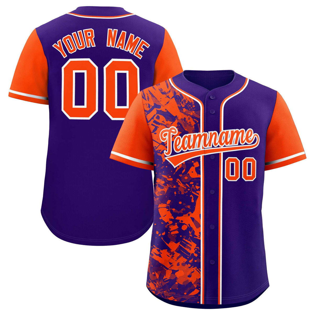 Custom Purple Orange Split Personalized Graffiti Raglan Sleeve Authentic Baseball Jersey