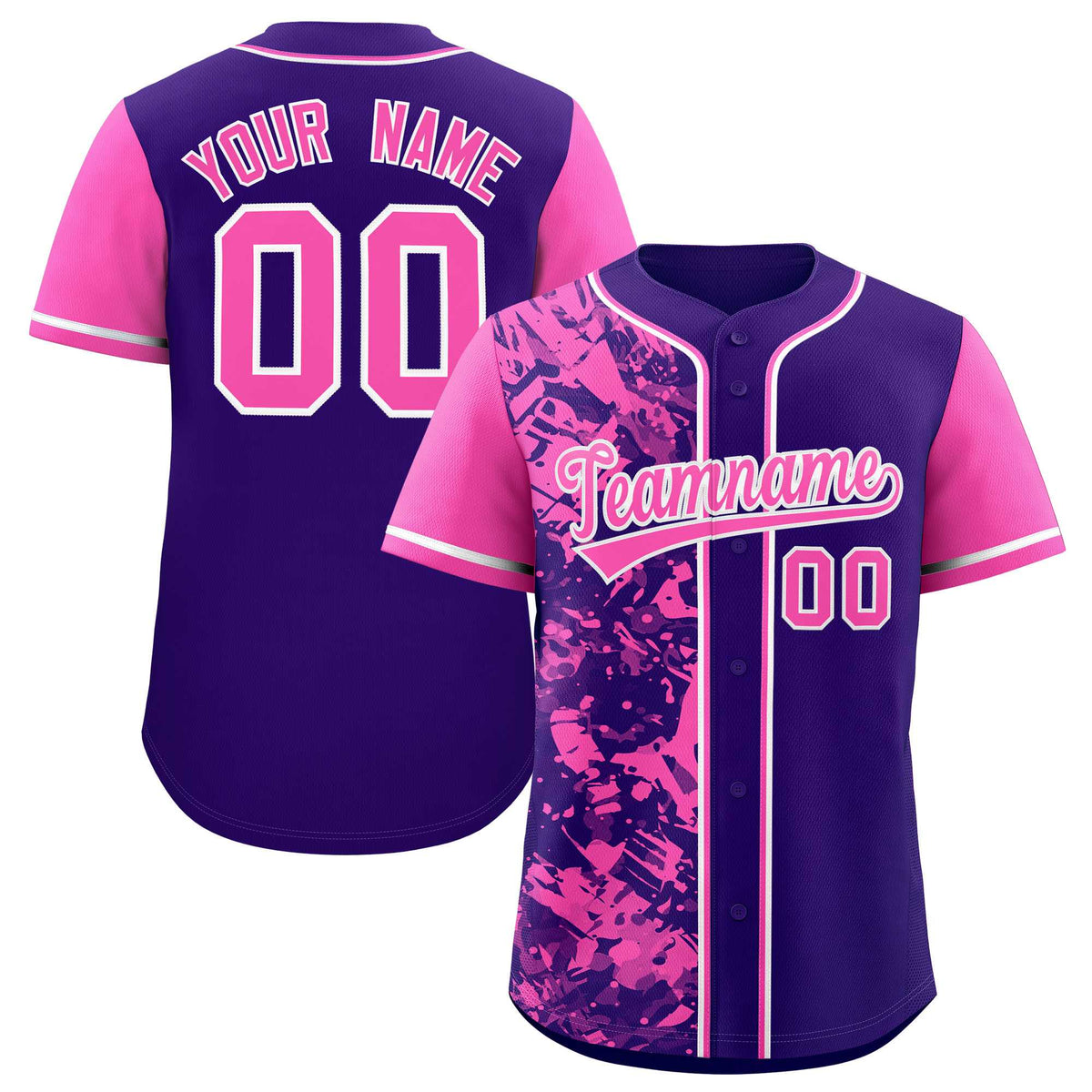 Custom Purple Pink Split Personalized Graffiti Raglan Sleeve Authentic Baseball Jersey