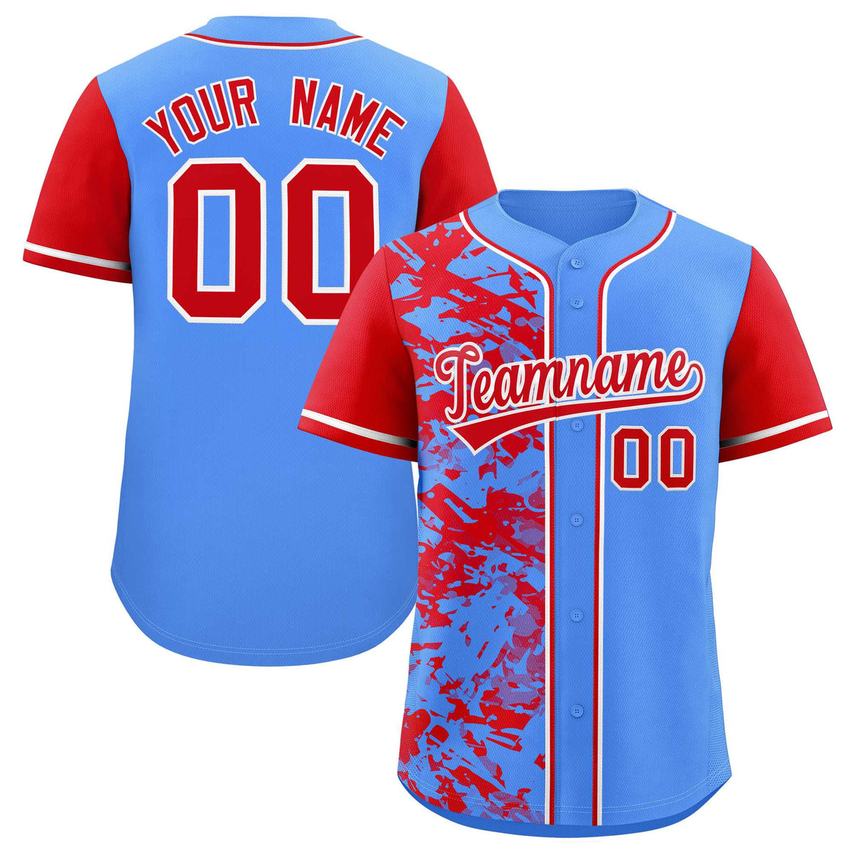 Custom Blue Red Split Personalized Graffiti Raglan Sleeve Authentic Baseball Jersey