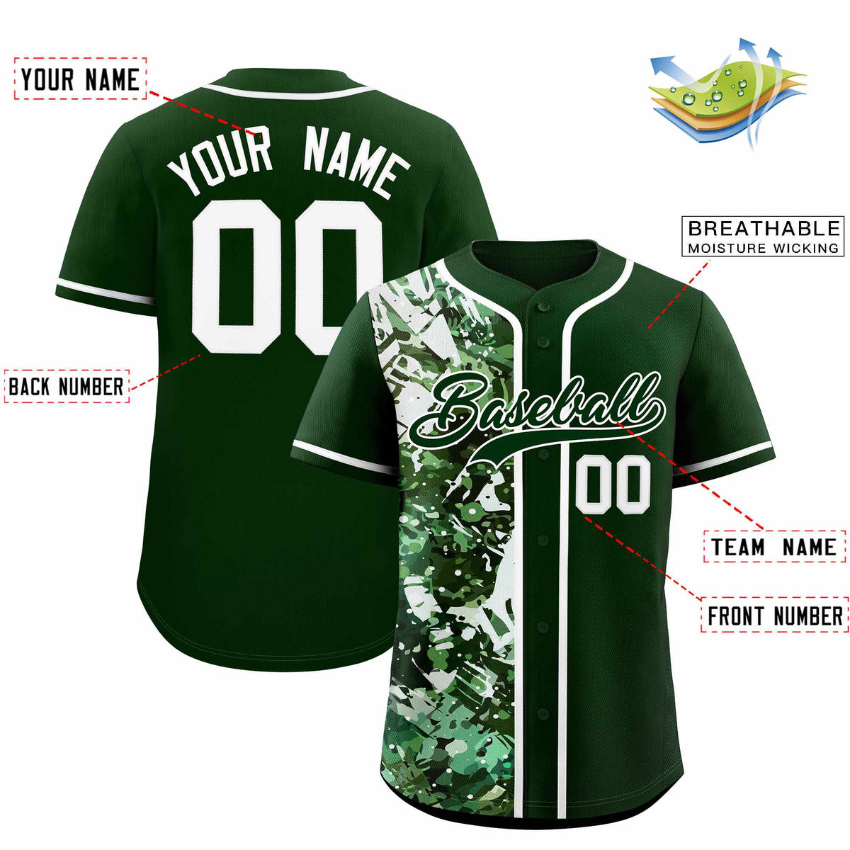 Custom Green White Split Personalized Graffiti Raglan Sleeve Authentic Baseball Jersey