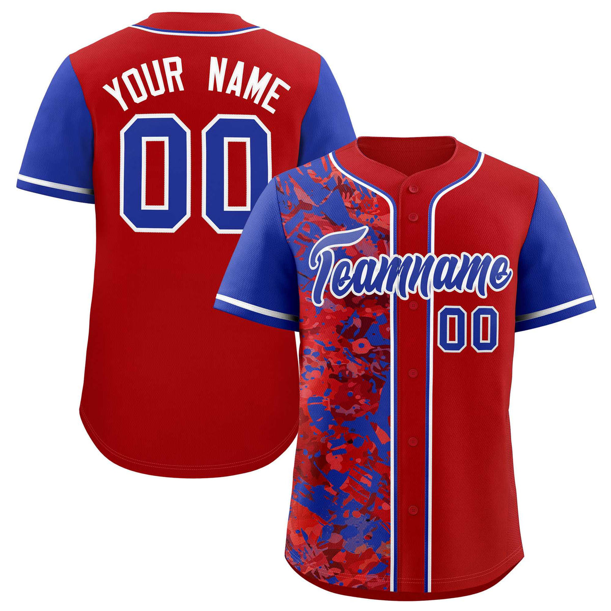 Custom Red Royal Split Personalized Graffiti Raglan Sleeve Authentic Baseball Jersey