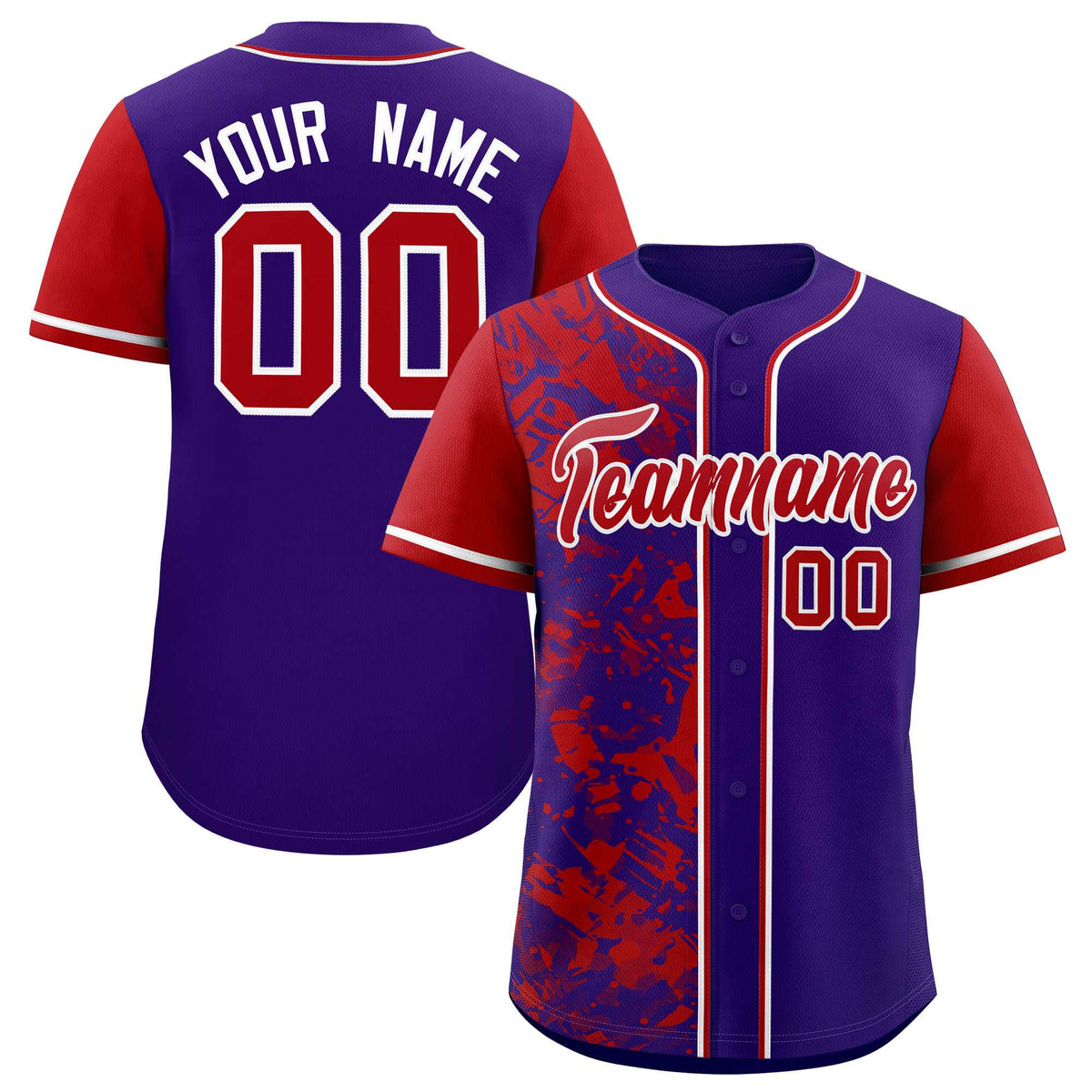 Custom Purple Red Split Personalized Graffiti Raglan Sleeve Authentic Baseball Jersey
