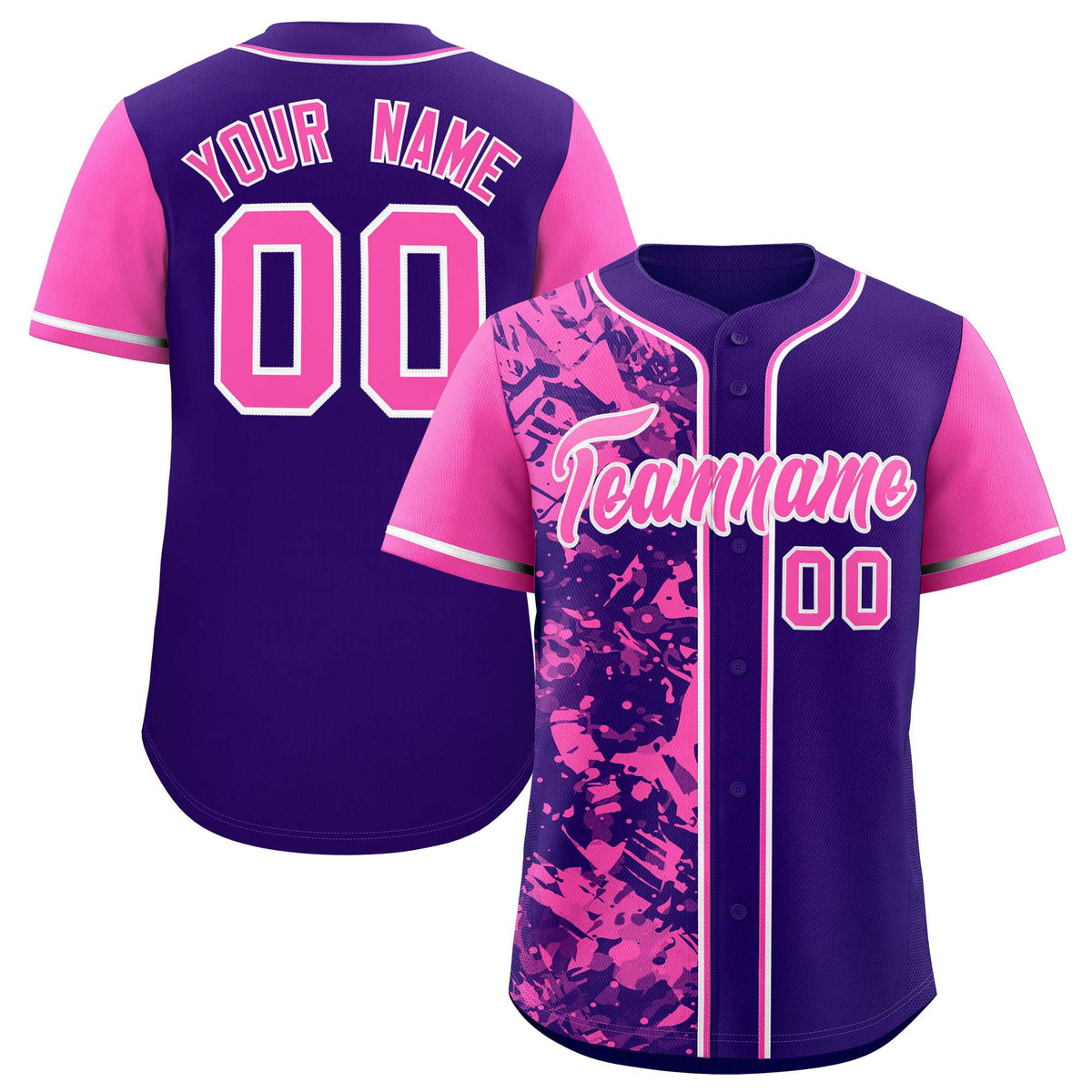 Custom Purple Pink Split Personalized Graffiti Raglan Sleeve Authentic Baseball Jersey