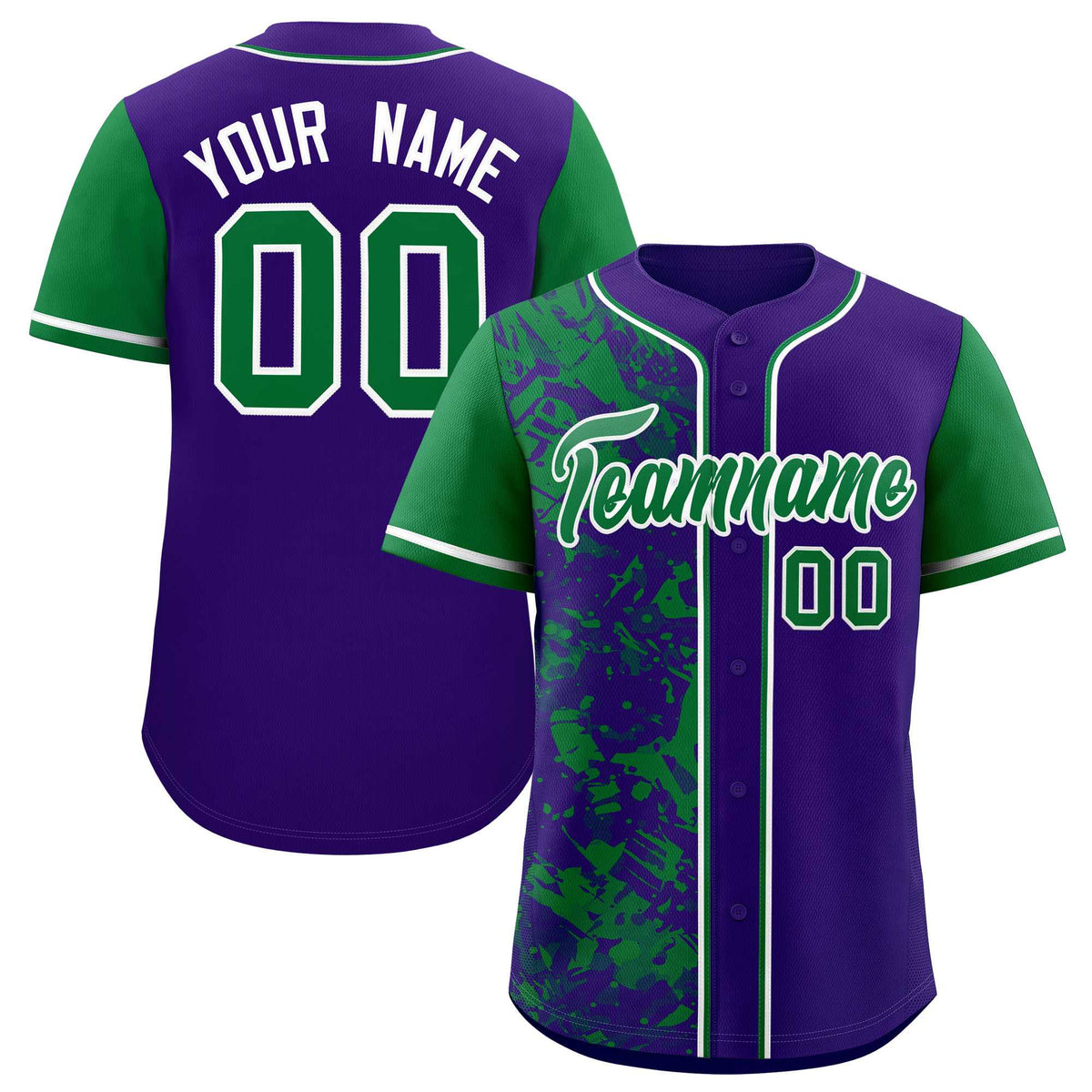 Custom Purple Green Split Personalized Graffiti Raglan Sleeve Authentic Baseball Jersey