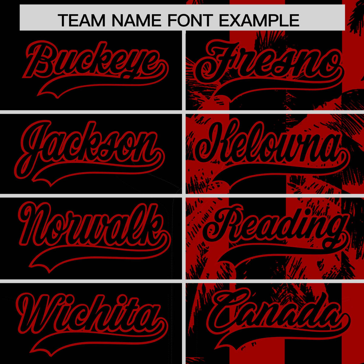 Custom Black Red Split Fashion Coconut Tree Design Authentic Baseball Jersey| KXKSHOP