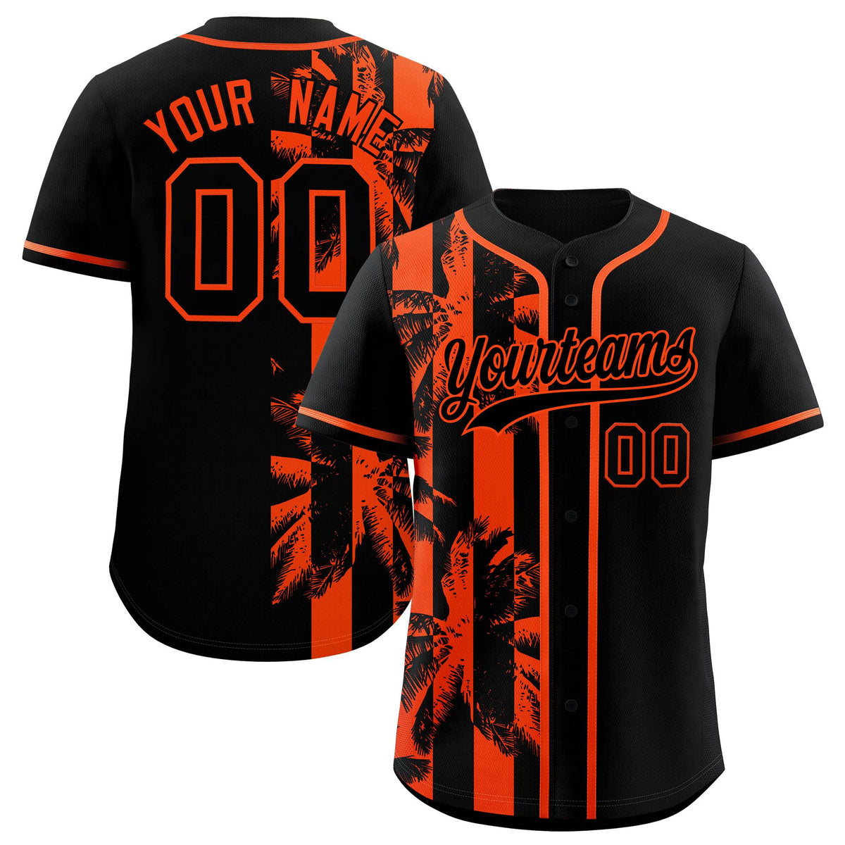 Custom Black Orange Split Fashion Coconut Tree Design Authentic Baseball Jersey| KXKSHOP