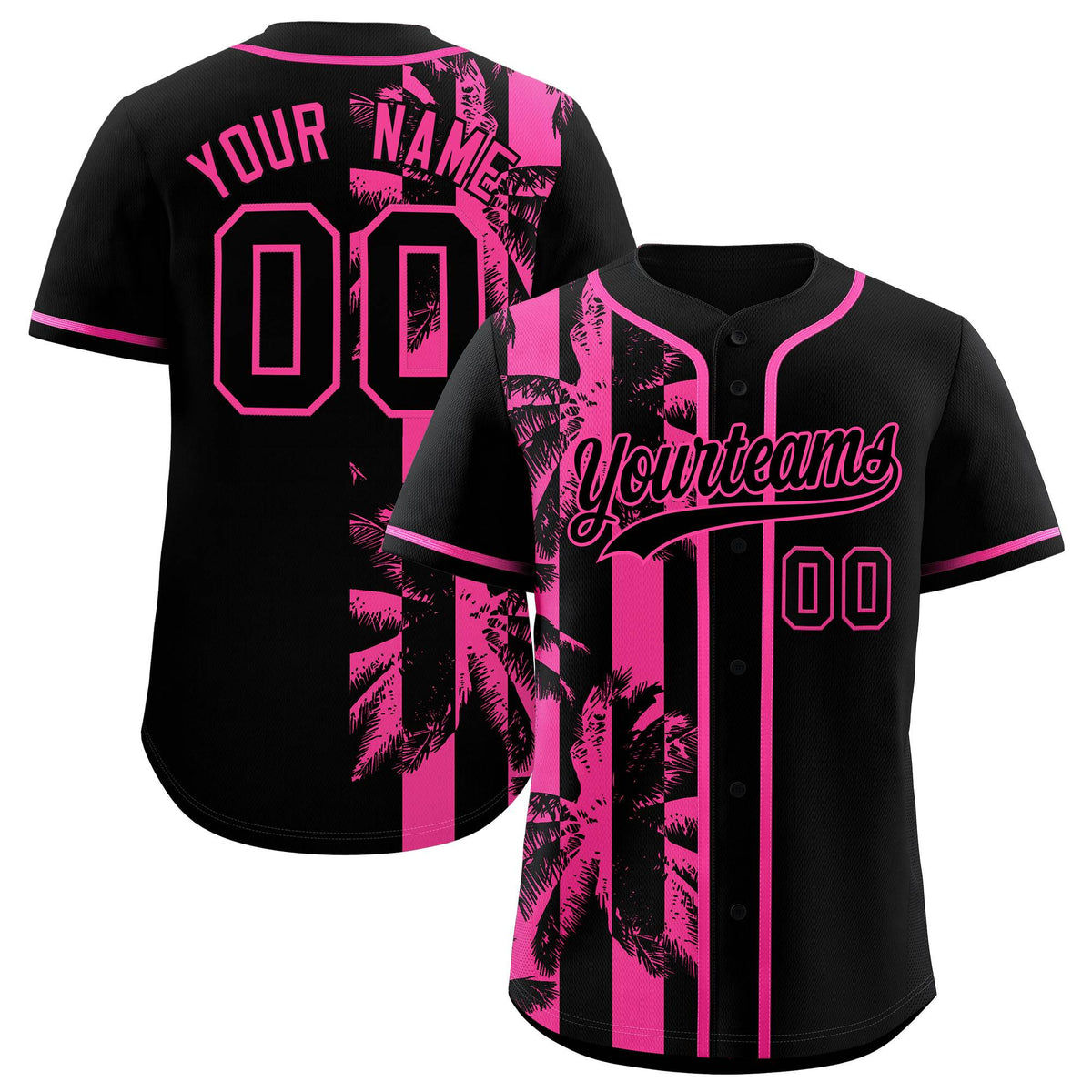 Custom Black Pink Split Fashion Coconut Tree Design Authentic Baseball Jersey| KXKSHOP