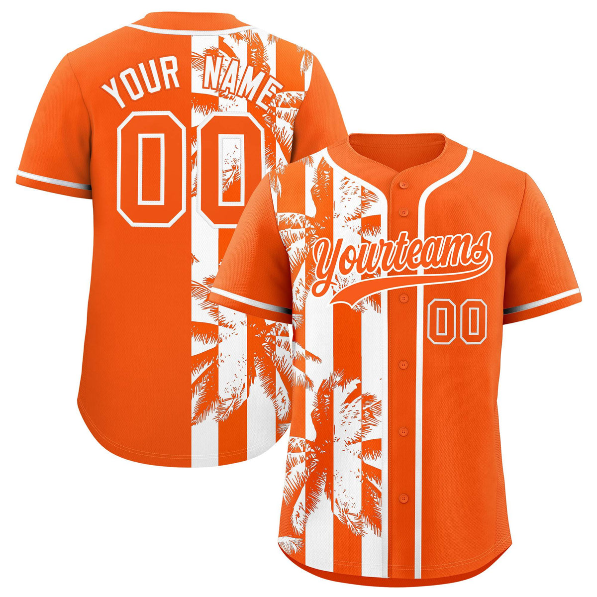 Custom Orange White Split Fashion Coconut Tree Design Authentic Baseball Jersey| KXKSHOP