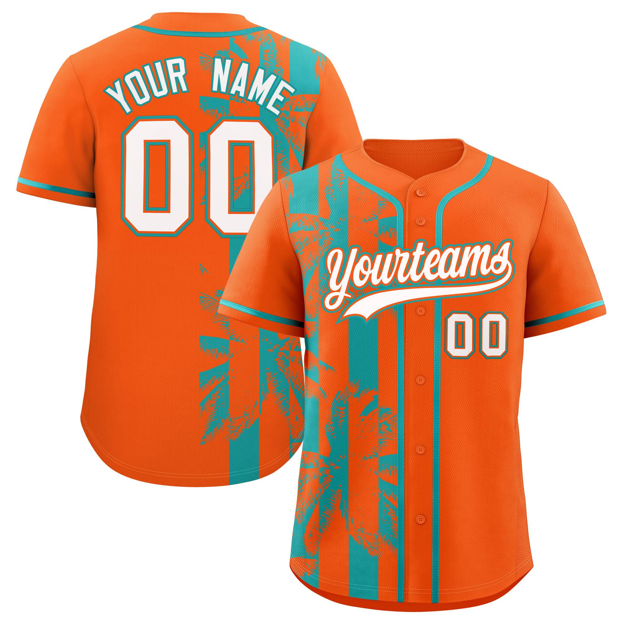 Custom Orange Aqua Split Fashion Coconut Tree Design Authentic Baseball Jersey| KXKSHOP