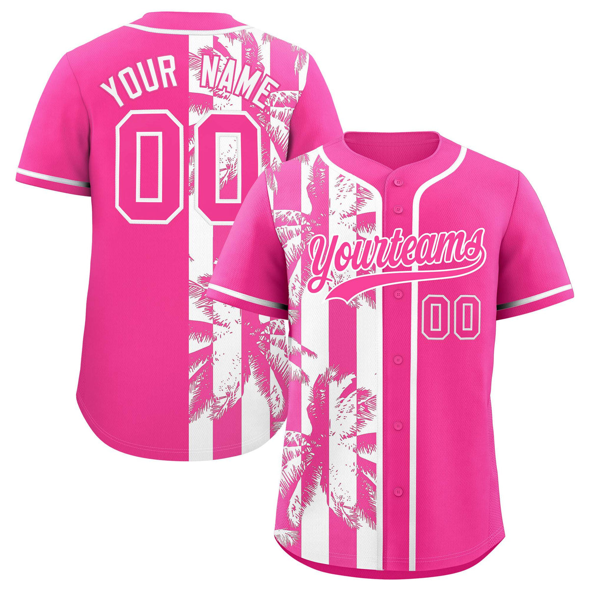 Custom Pink White Split Fashion Coconut Tree Design Authentic Baseball Jersey| KXKSHOP