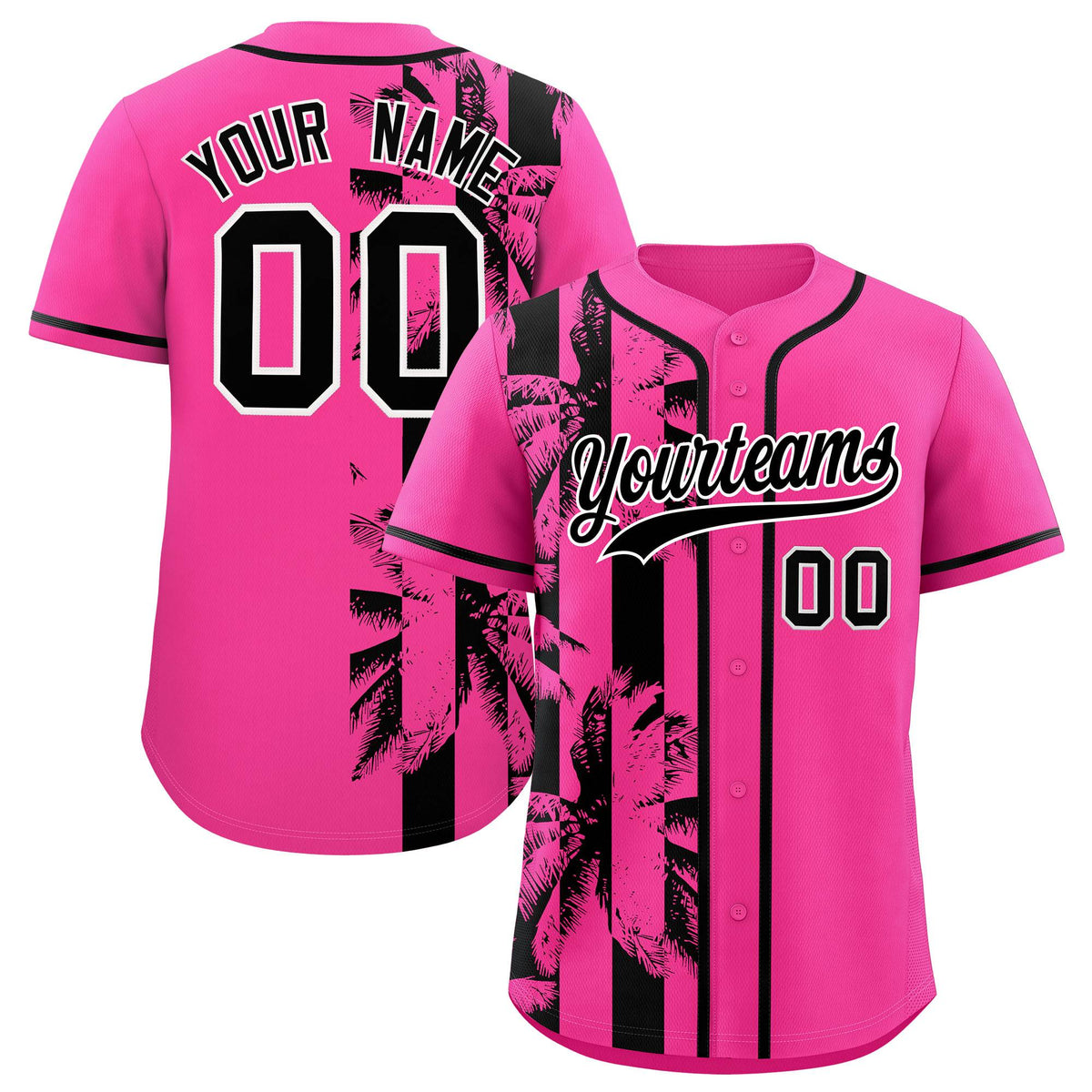 Custom Pink Black Split Fashion Coconut Tree Design Authentic Baseball Jersey| KXKSHOP