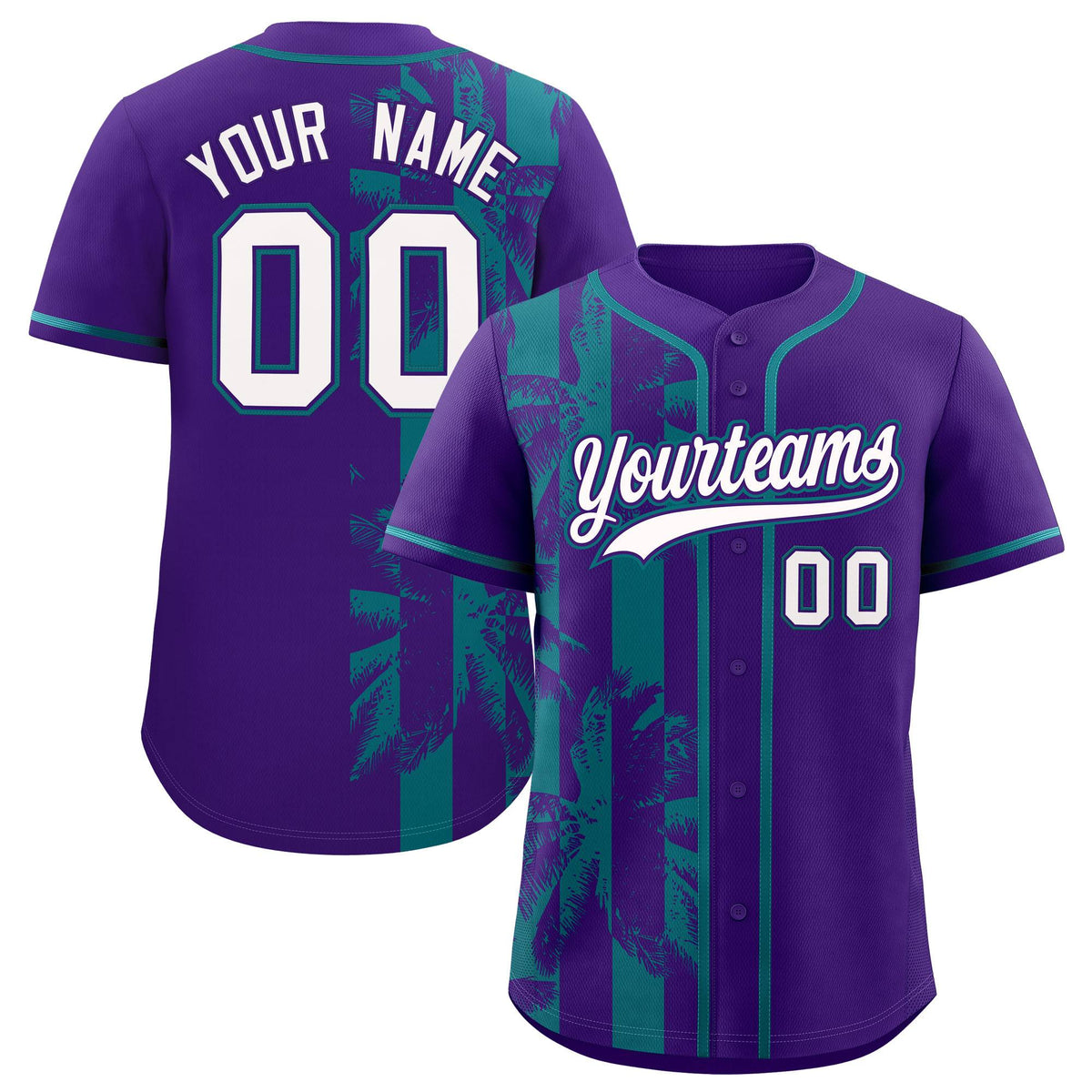 Custom Purple Teal Split Fashion Coconut Tree Design Authentic Baseball Jersey| KXKSHOP