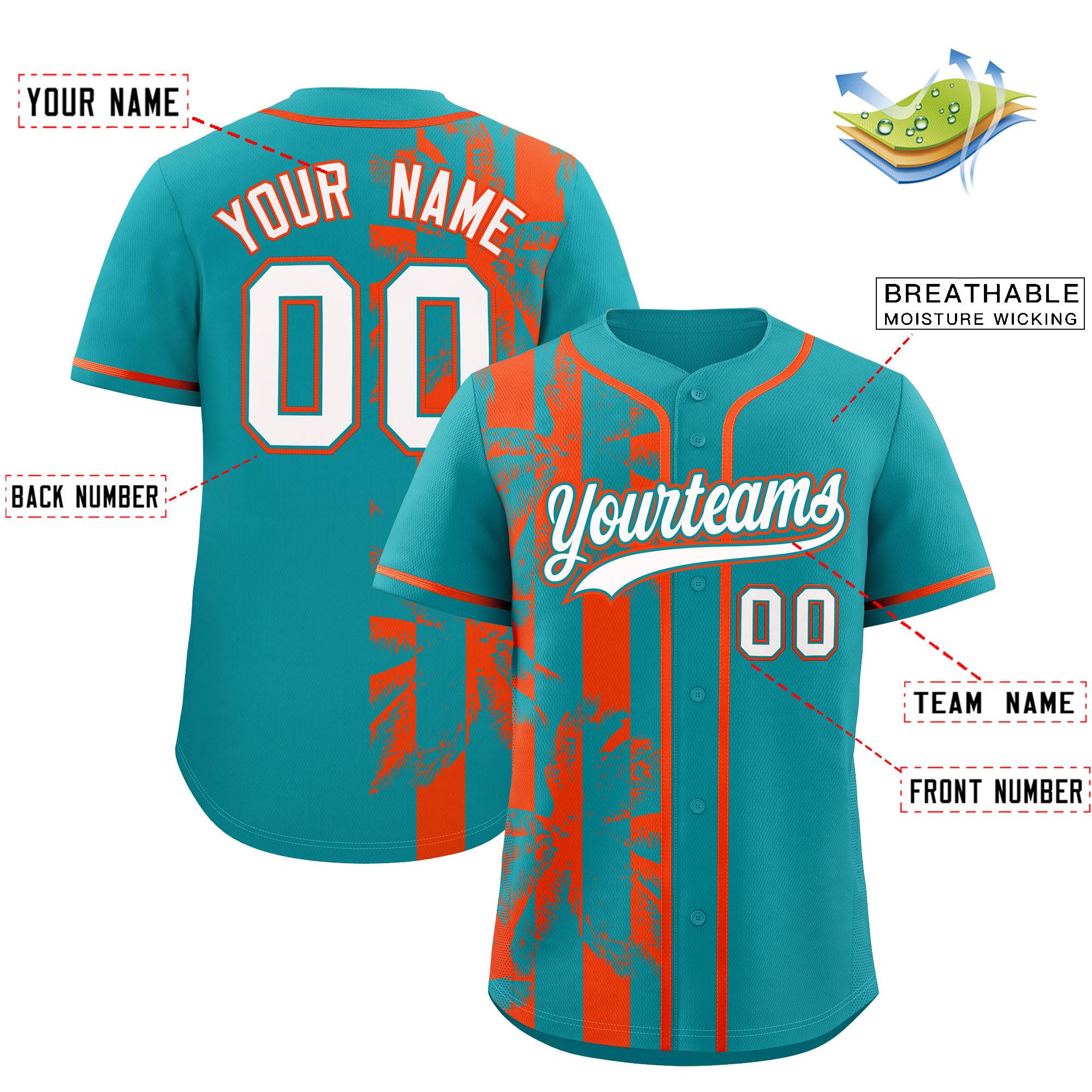 Custom Aqua Orange Split Fashion Coconut Tree Design Authentic Baseball Jersey| KXKSHOP