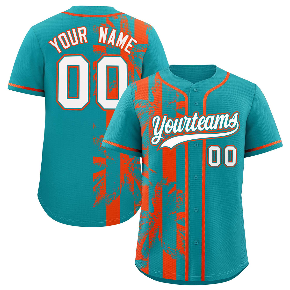 Custom Aqua Orange Split Fashion Coconut Tree Design Authentic Baseball Jersey| KXKSHOP