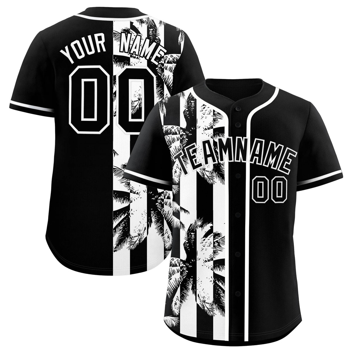 Custom Black White Split Fashion Coconut Tree Design Authentic Baseball Jersey| KXKSHOP