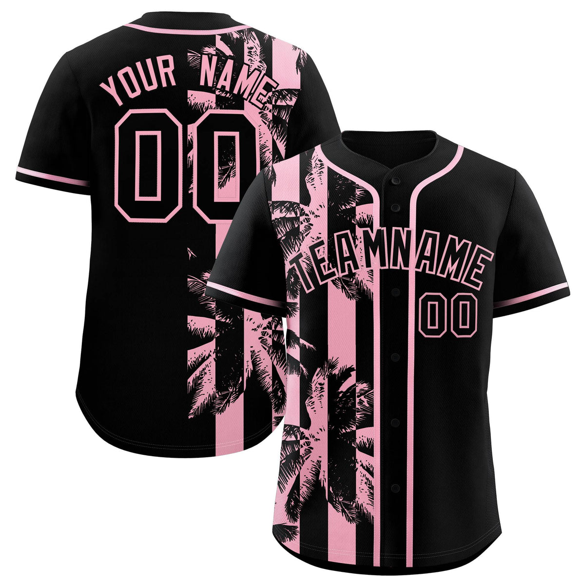 Custom Black Light Pink Split Fashion Coconut Tree Design Authentic Baseball Jersey| KXKSHOP