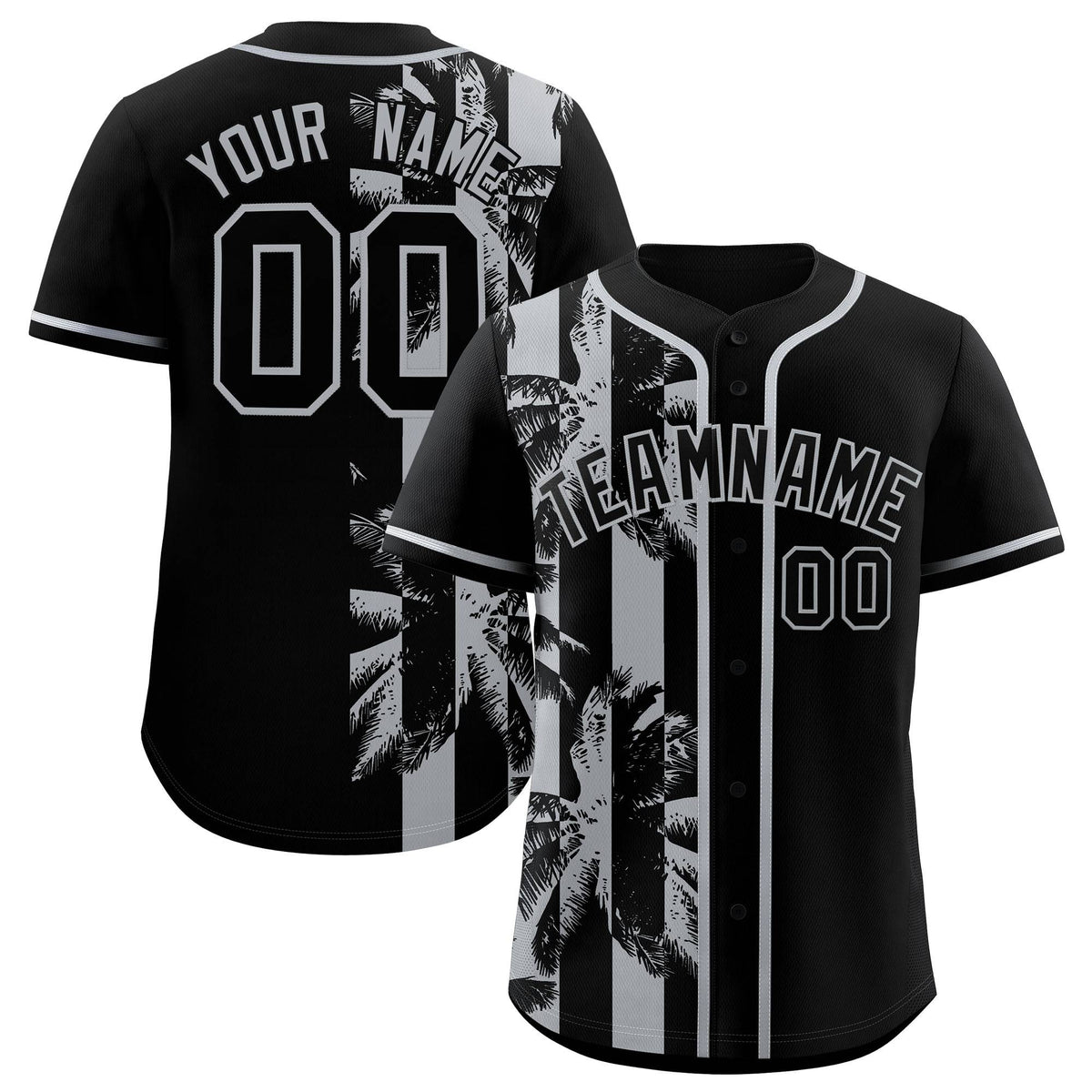 Custom Black Gray Split Fashion Coconut Tree Design Authentic Baseball Jersey| KXKSHOP