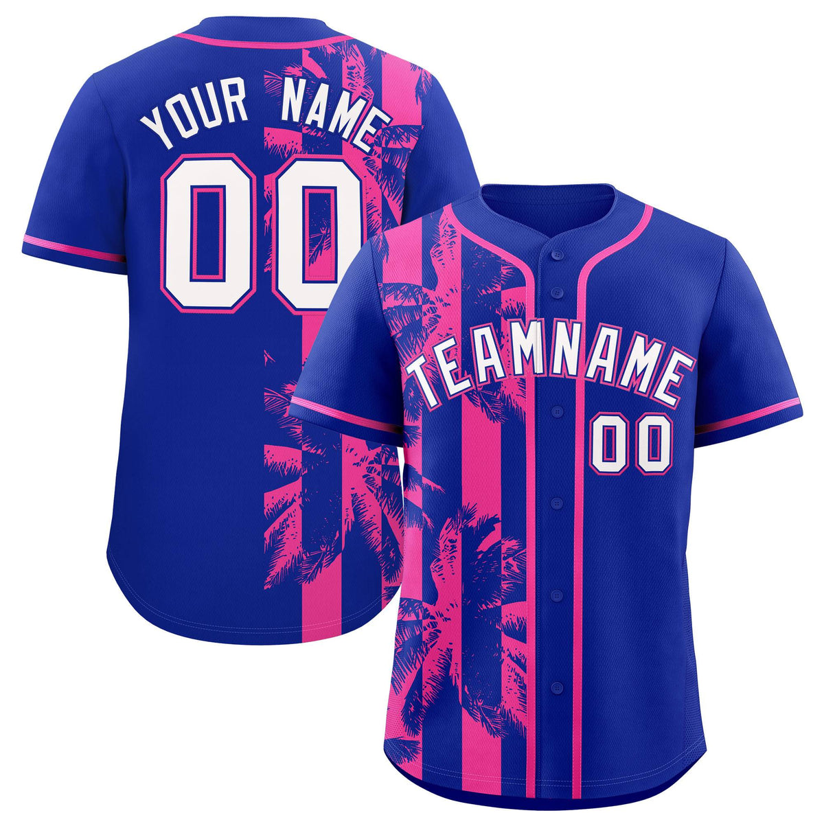 Custom Royal Pink Split Fashion Coconut Tree Design Authentic Baseball Jersey| KXKSHOP
