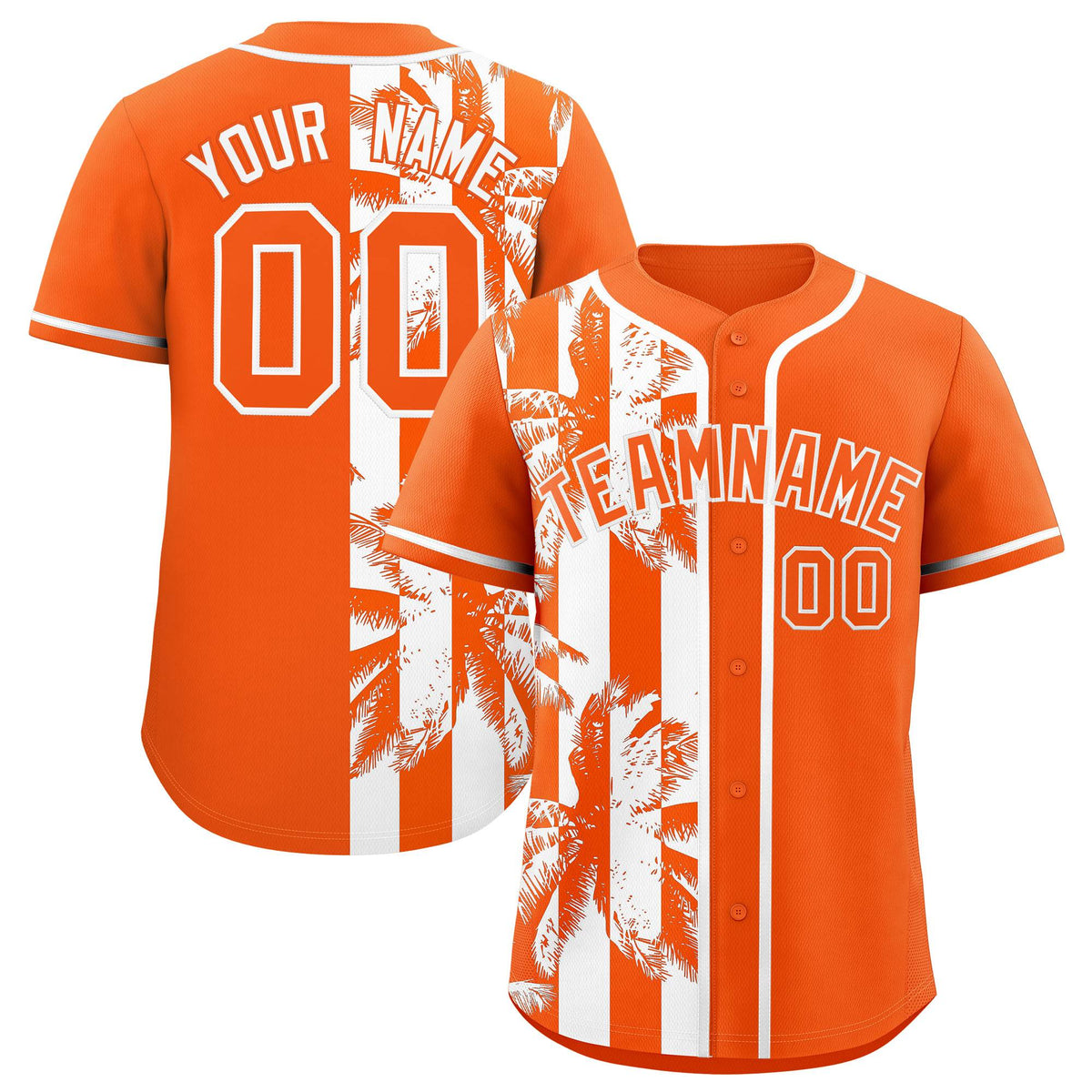 Custom Orange White Split Fashion Coconut Tree Design Authentic Baseball Jersey| KXKSHOP