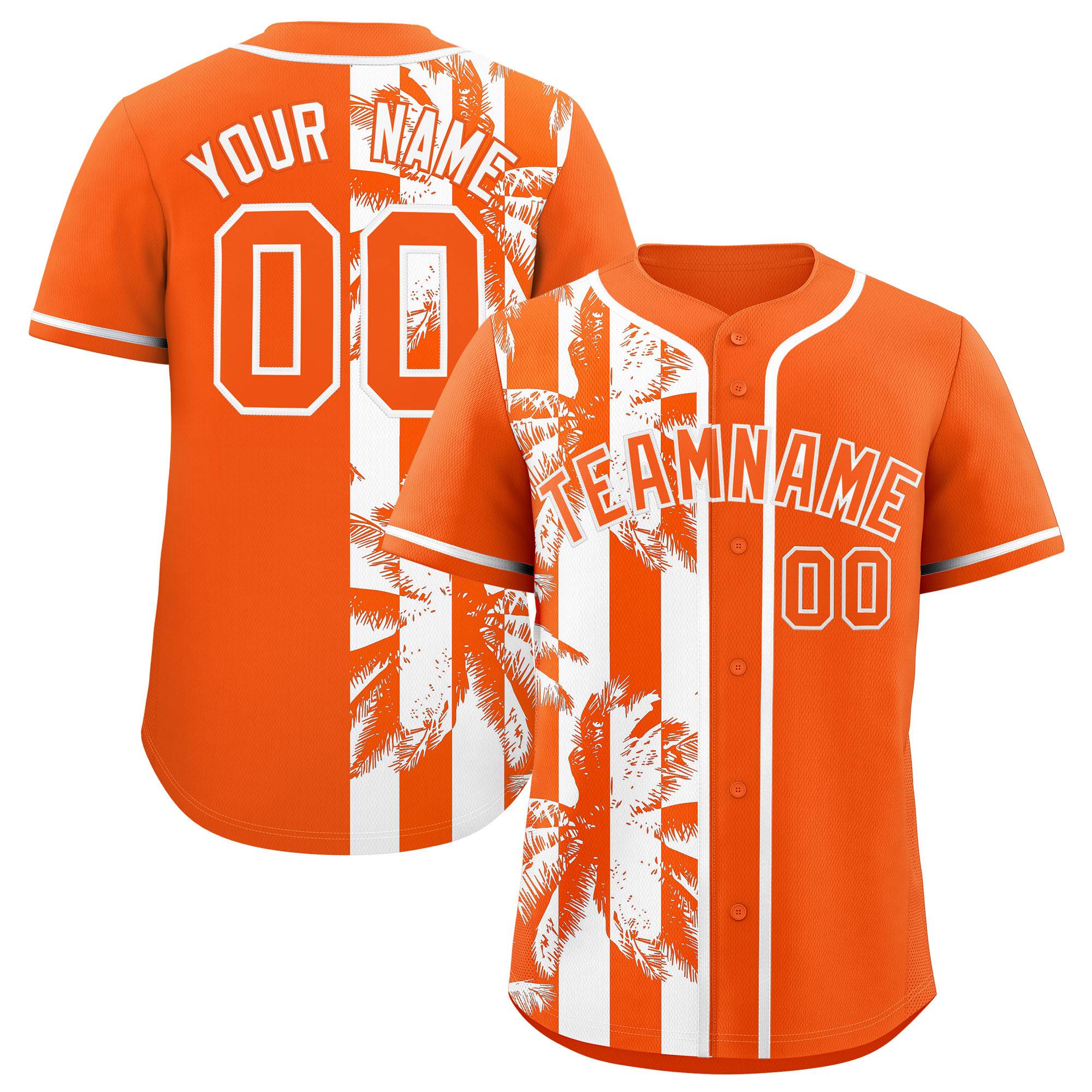 Custom Orange White Split Fashion Coconut Tree Design Authentic Baseball Jersey| KXKSHOP