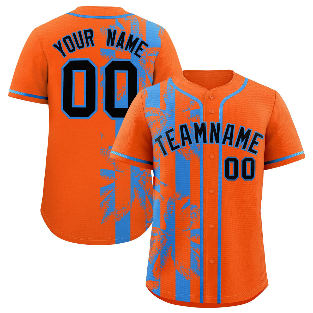 Custom Orange Powder Blue Split Fashion Coconut Tree Design Authentic Baseball Jersey| KXKSHOP