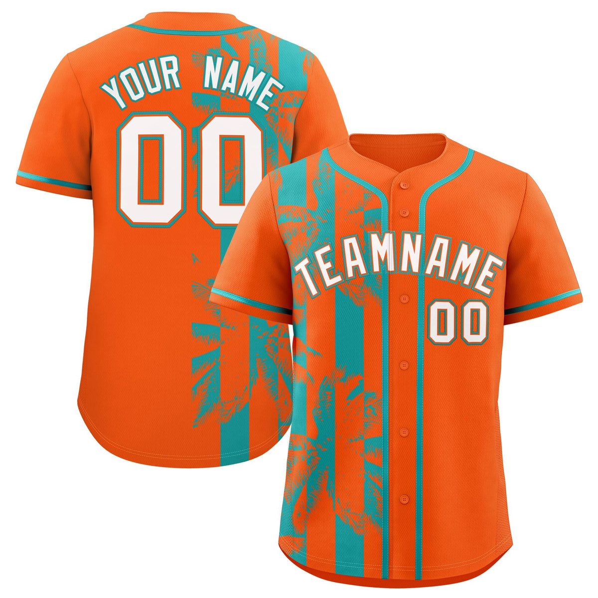 Custom Orange Aqua Split Fashion Coconut Tree Design Authentic Baseball Jersey| KXKSHOP