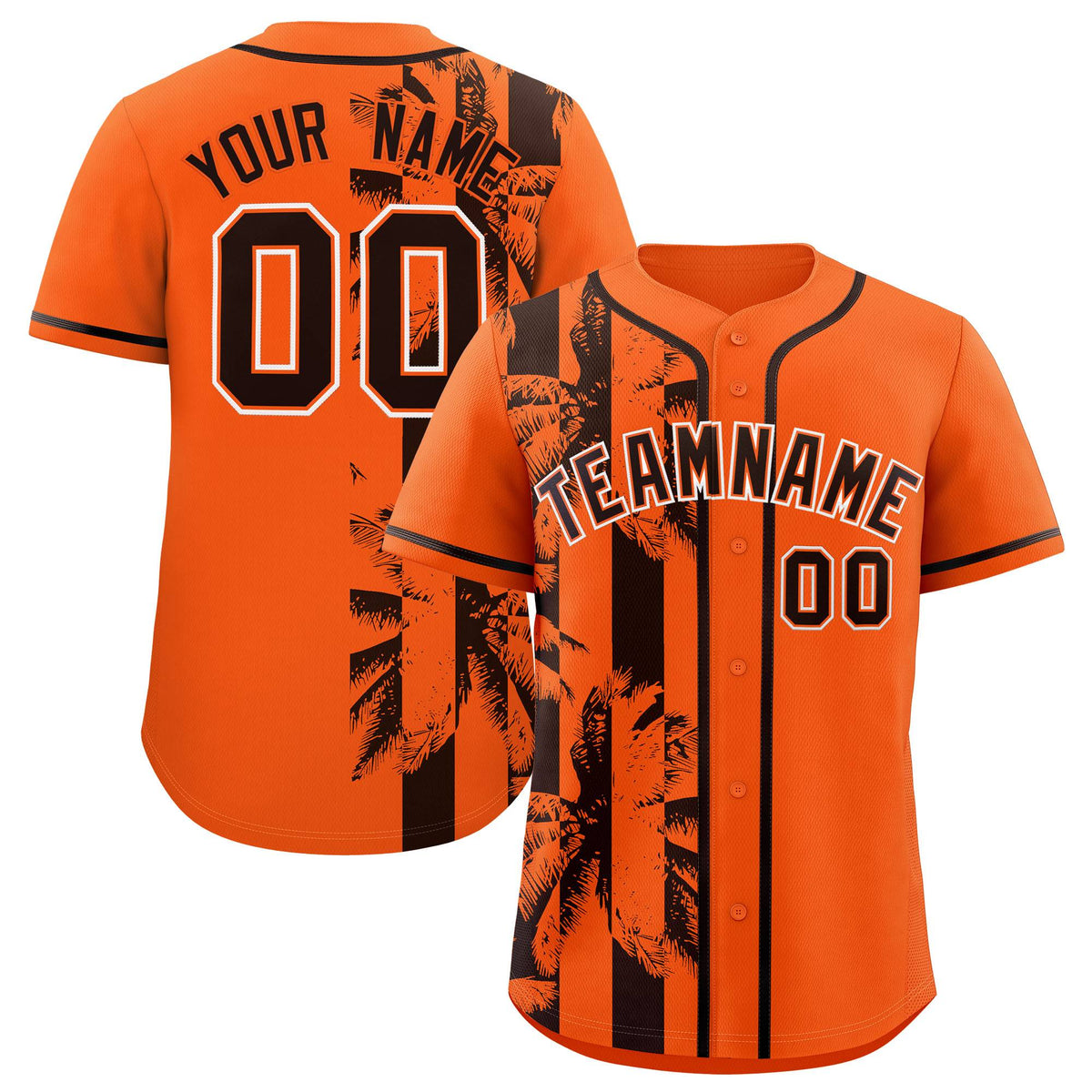 Custom Orange Brown Split Fashion Coconut Tree Design Authentic Baseball Jersey| KXKSHOP