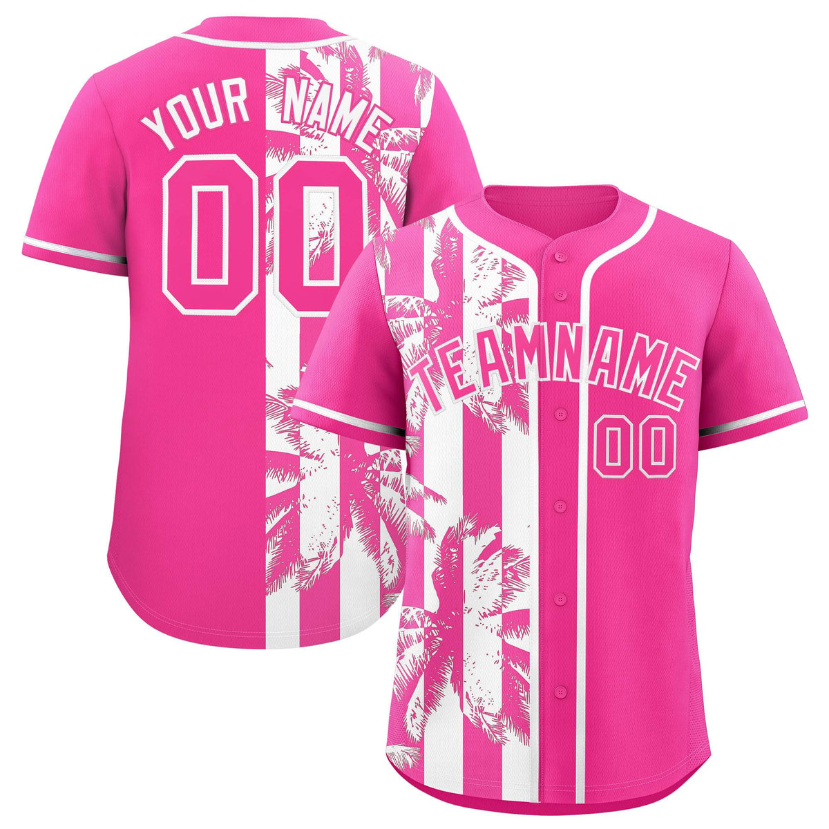 Custom Pink White Split Fashion Coconut Tree Design Authentic Baseball Jersey| KXKSHOP