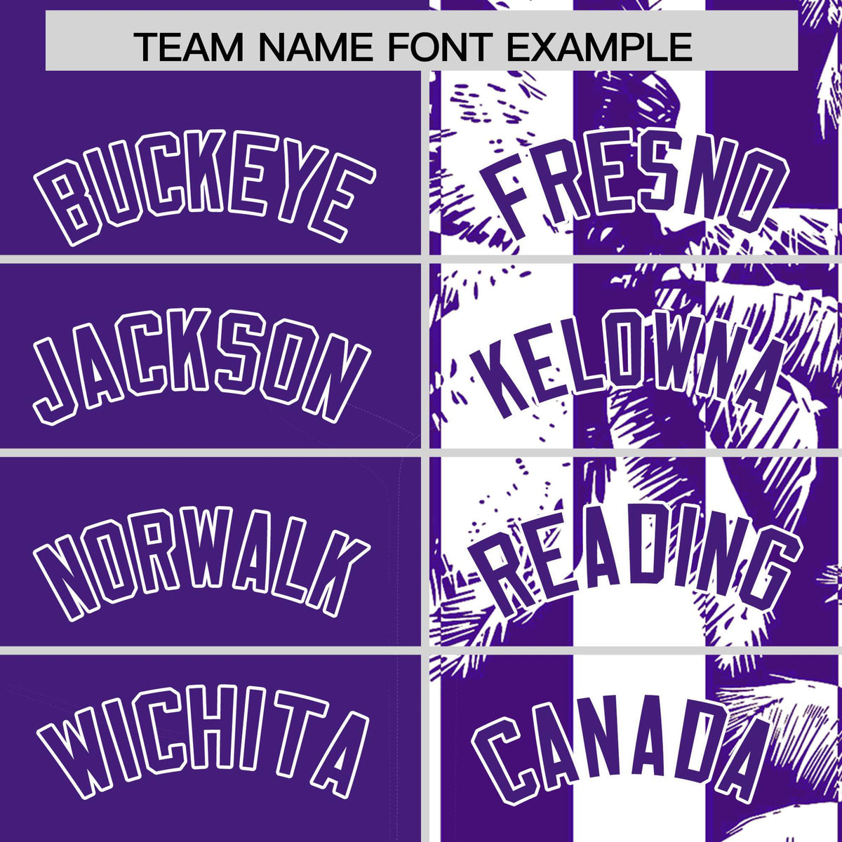 Custom Purple White Split Fashion Coconut Tree Design Authentic Baseball Jersey| KXKSHOP