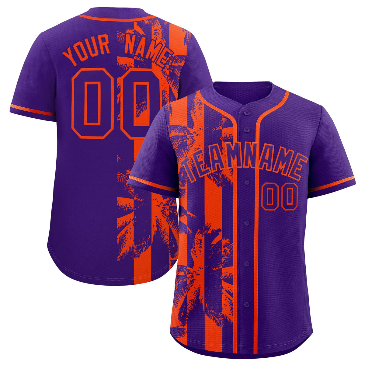 Custom Purple Orange Split Fashion Coconut Tree Design Authentic Baseball Jersey| KXKSHOP