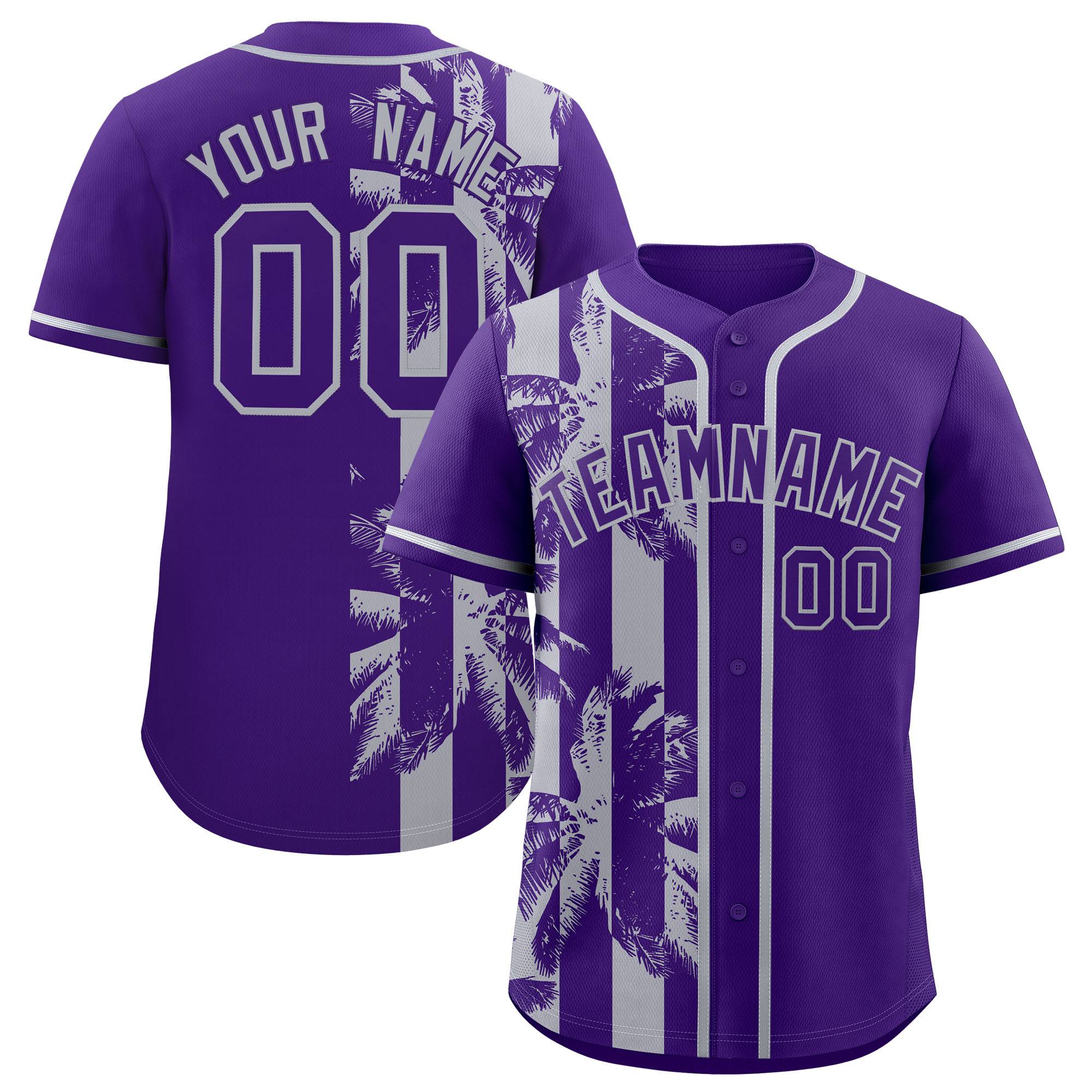Custom Purple Gray Split Fashion Coconut Tree Design Authentic Baseball Jersey| KXKSHOP