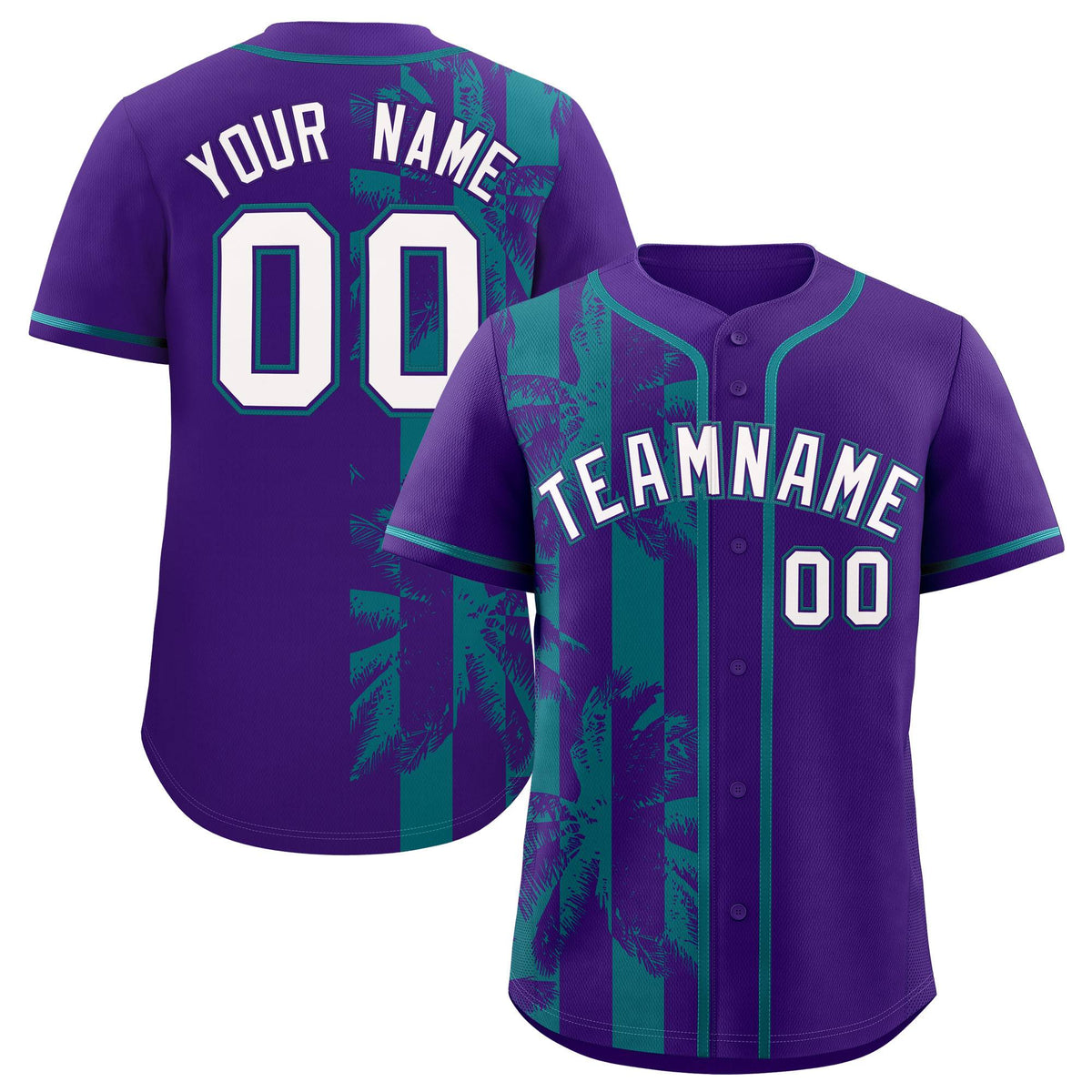 Custom Purple Teal Split Fashion Coconut Tree Design Authentic Baseball Jersey| KXKSHOP