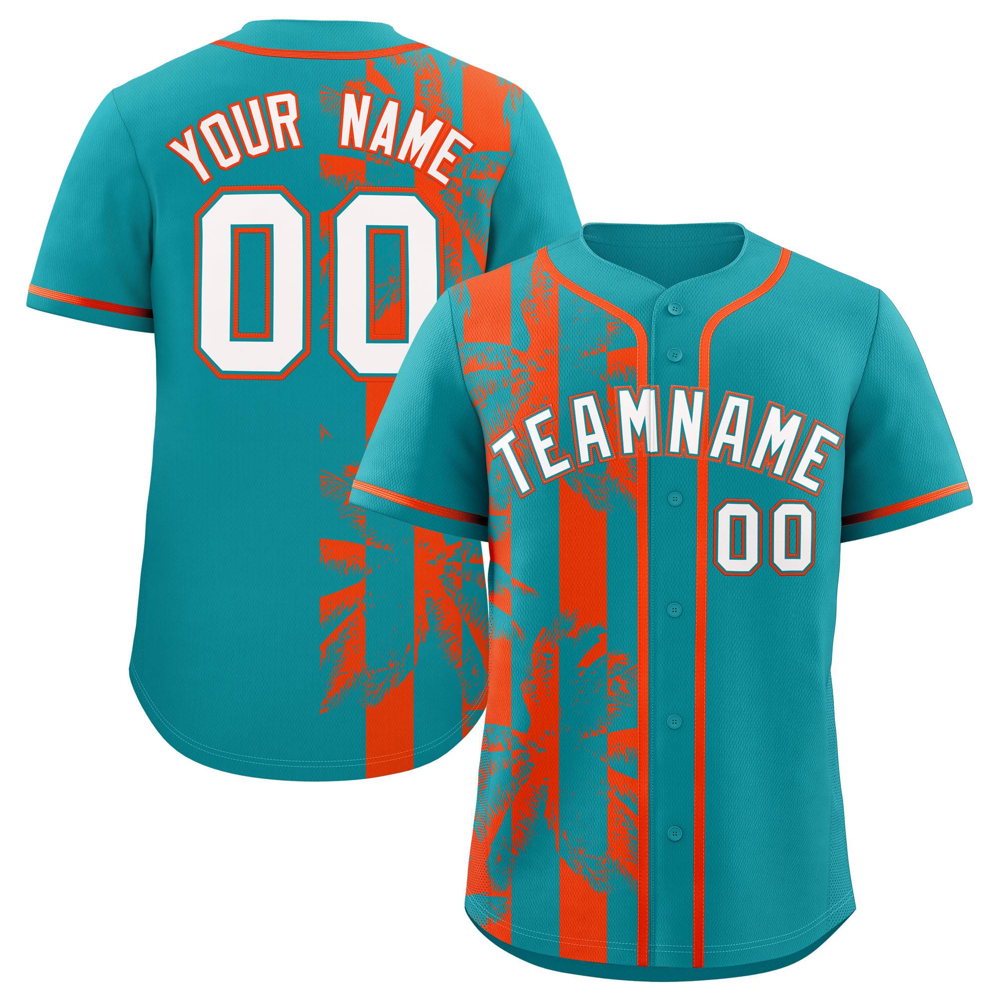 Custom Aqua Orange Split Fashion Coconut Tree Design Authentic Baseball Jersey| KXKSHOP