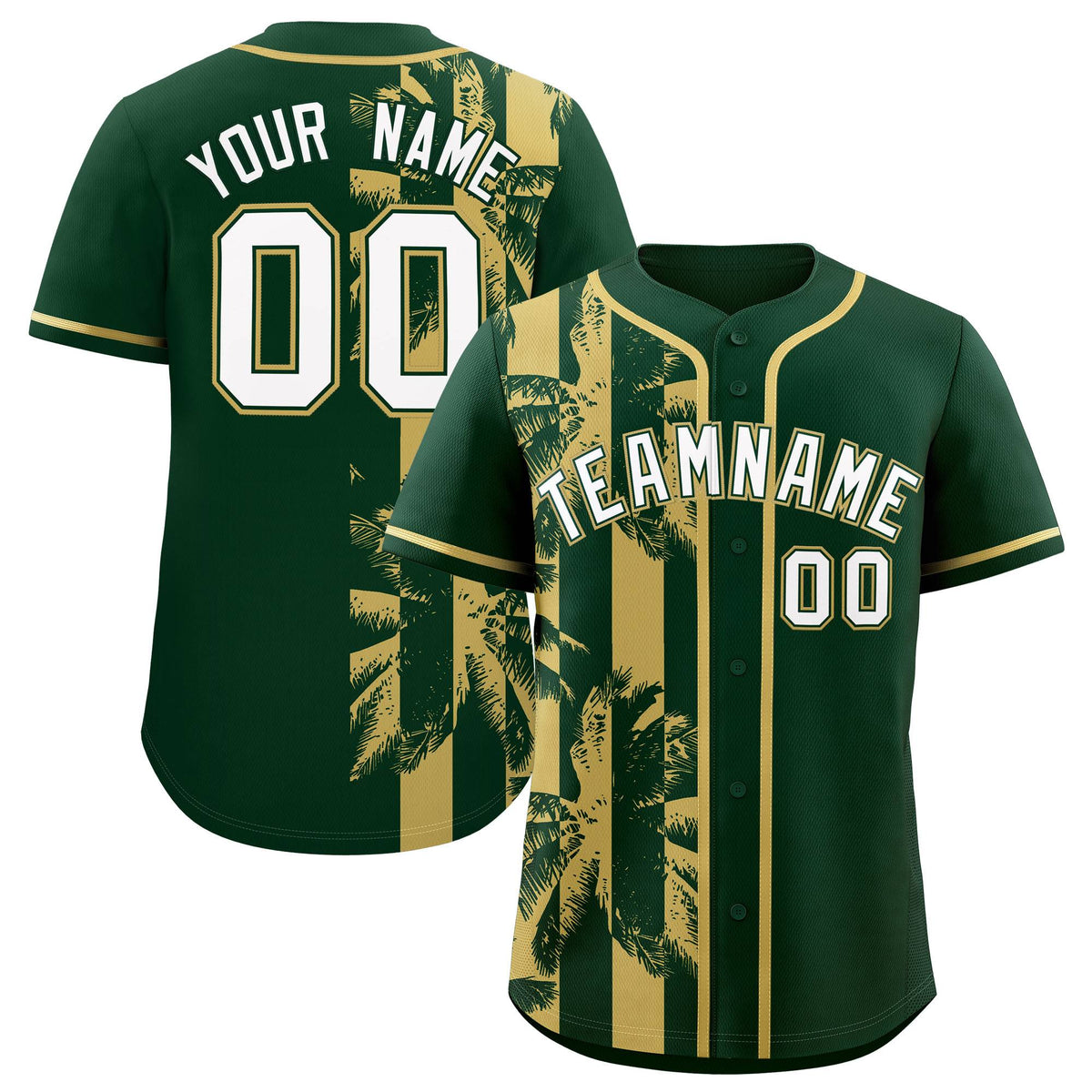 Custom Green Khaki Split Fashion Coconut Tree Design Authentic Baseball Jersey| KXKSHOP
