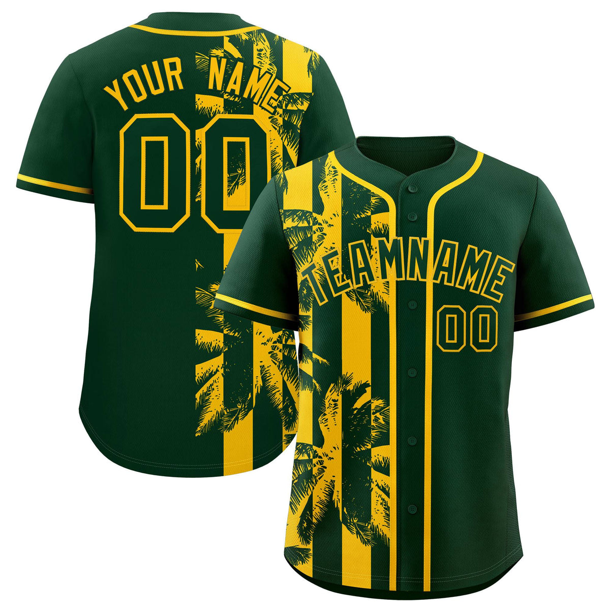 Custom Green Yellow Split Fashion Coconut Tree Design Authentic Baseball Jersey| KXKSHOP