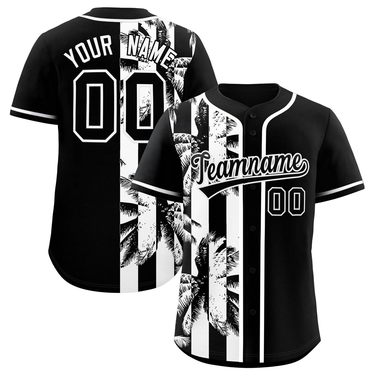 Custom Black White Split Fashion Coconut Tree Design Authentic Baseball Jersey| KXKSHOP