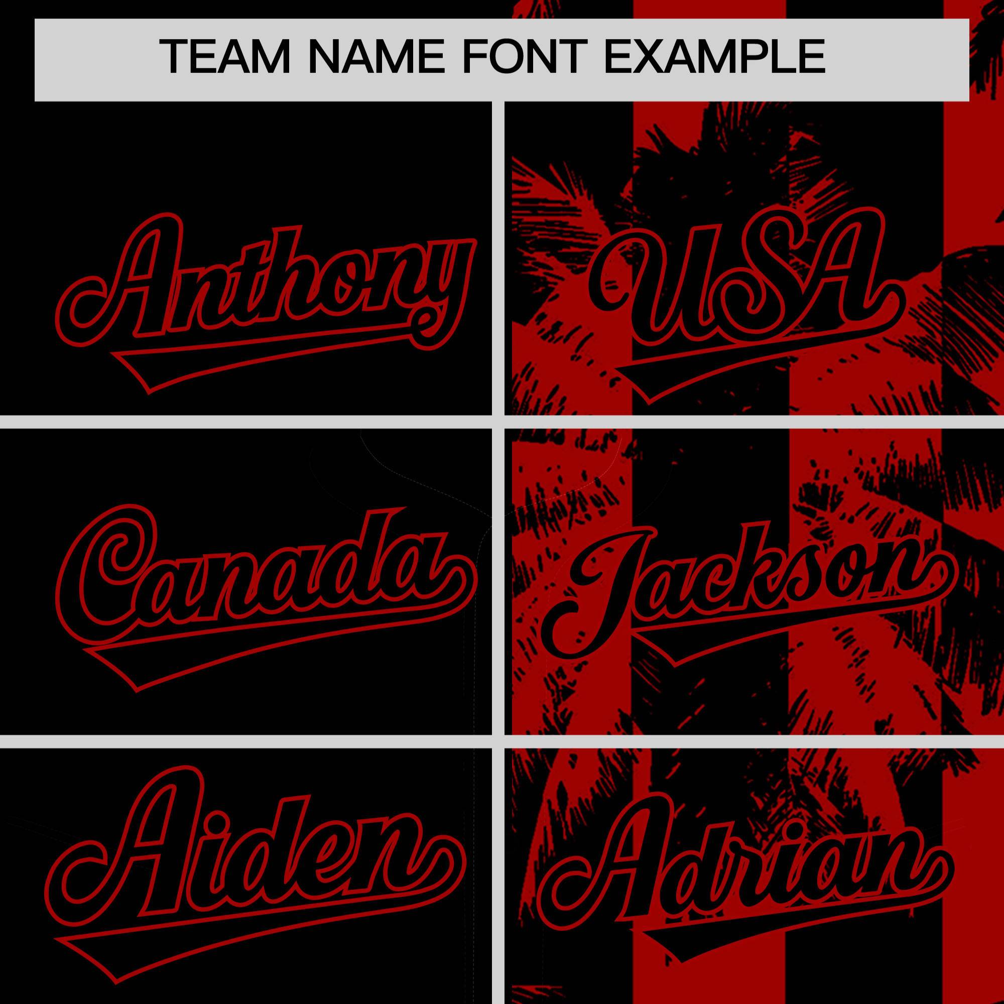 Custom Black Red Split Fashion Coconut Tree Design Authentic Baseball Jersey| KXKSHOP