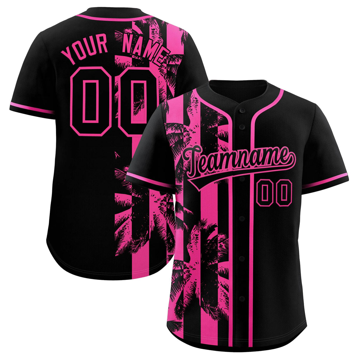 Custom Black Pink Split Fashion Coconut Tree Design Authentic Baseball Jersey| KXKSHOP