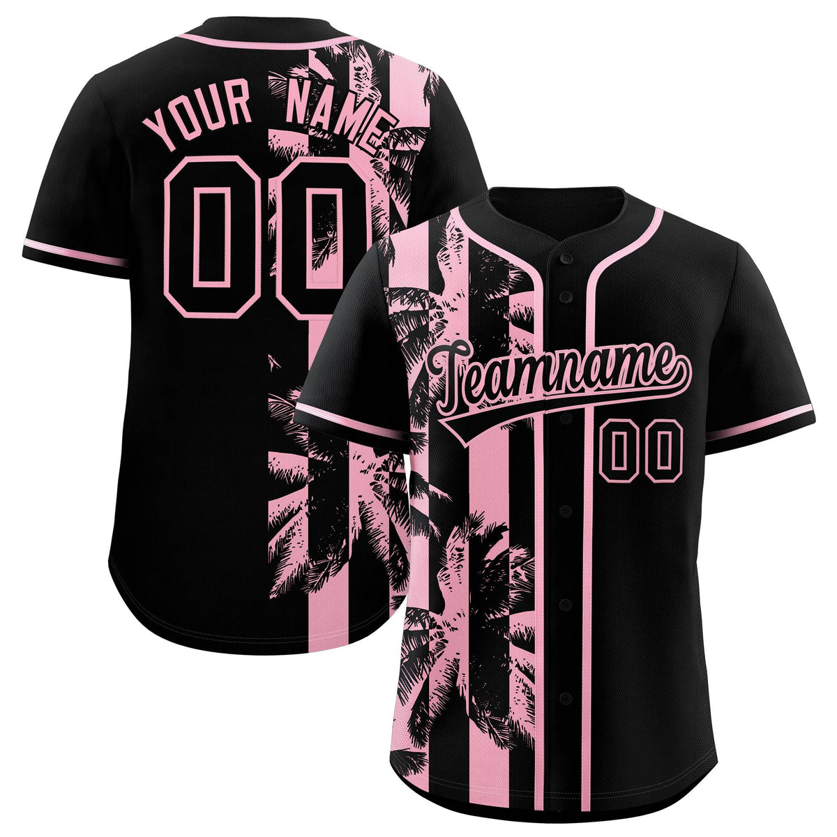 Custom Black Light Pink Split Fashion Coconut Tree Design Authentic Baseball Jersey| KXKSHOP