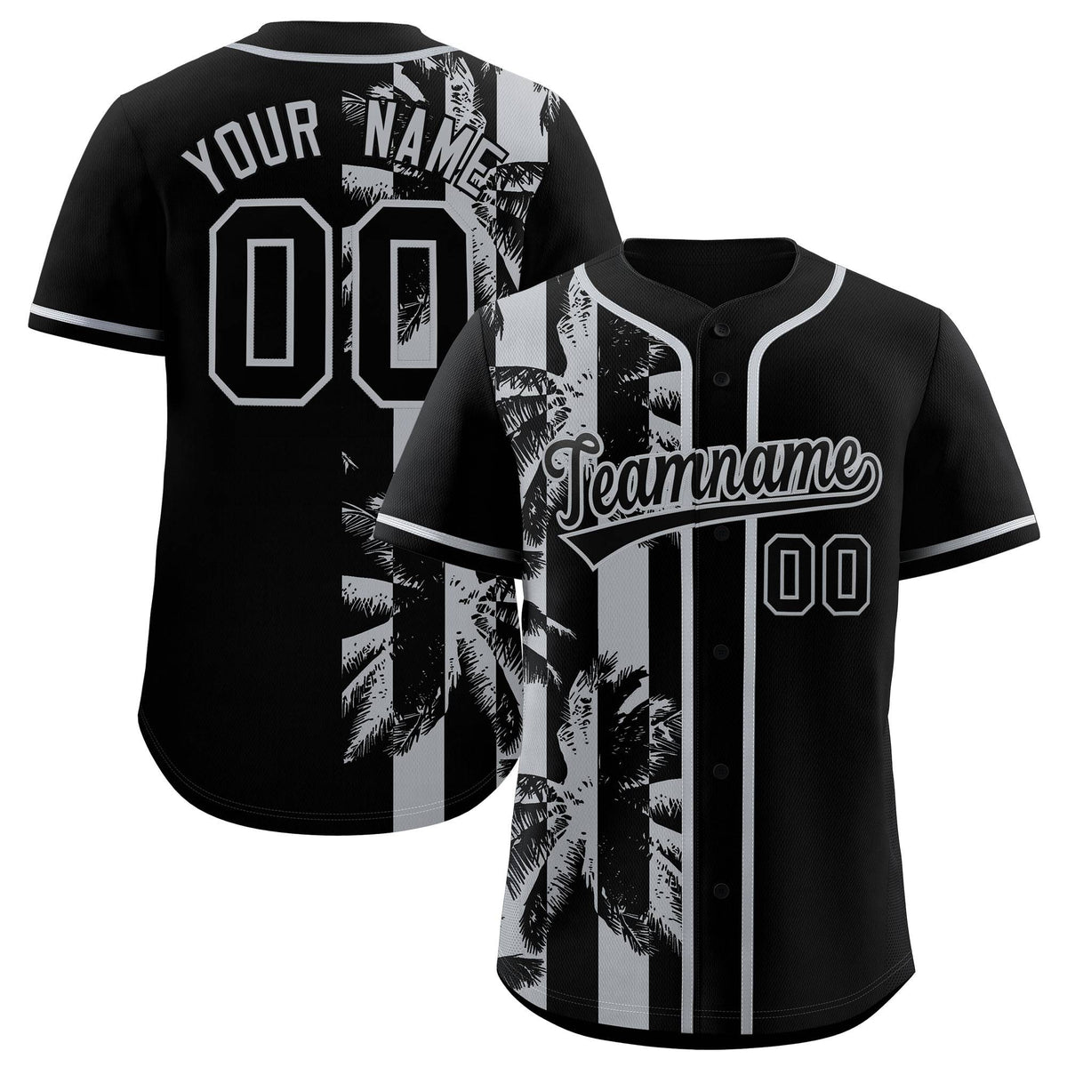 Custom Black Gray Split Fashion Coconut Tree Design Authentic Baseball Jersey| KXKSHOP