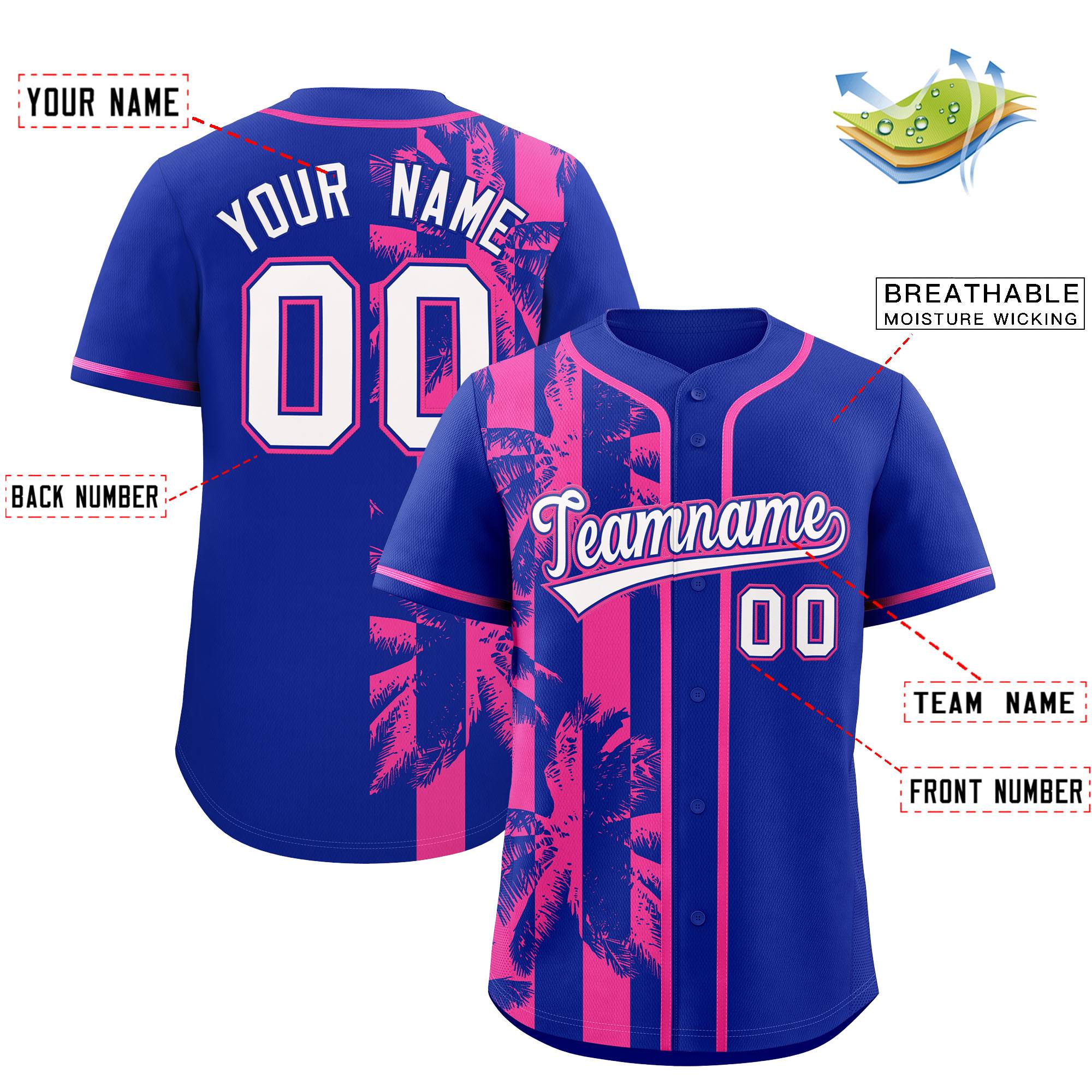 Custom Royal Pink Split Fashion Coconut Tree Design Authentic Baseball Jersey| KXKSHOP